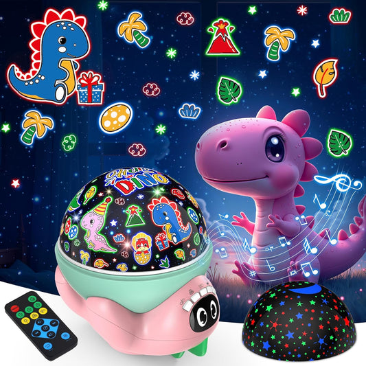 Dinosaur Night Light Projector for Kids Pink Dino Toys for Boys, Star Night Lights with Music and Timer, 17 Mode Color Changing Lamp with Remote, Christmas Birthday Gift for Baby Girl Boy