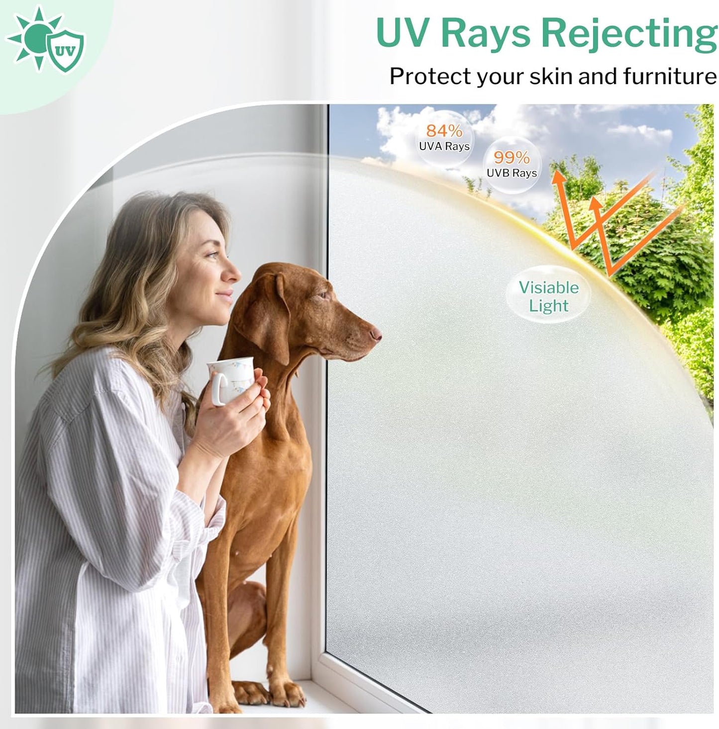 DOWELL Window Privacy Film, Frosted Glass Window Film, Static Cling Non-Adhesive Glass Clings, Sun Blocking Opaque Coverings, Reusable Door Stickers for Bathroom Home Office, Pure, 23.6"x157.5"