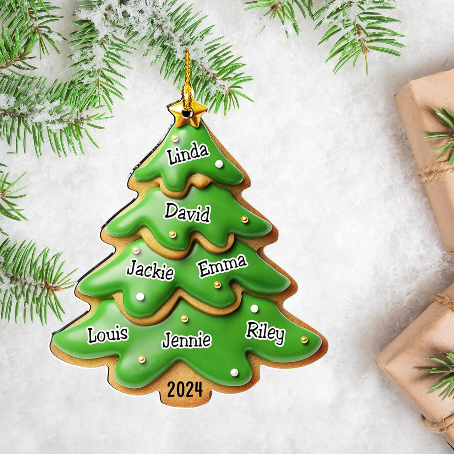 Family Gingerbread Name - Personalized Custom 3D Inflated Effect Acrylic Ornament Family Members and Pets Ornament Gifts for Family Tree Decoration (A05, 3 Names)