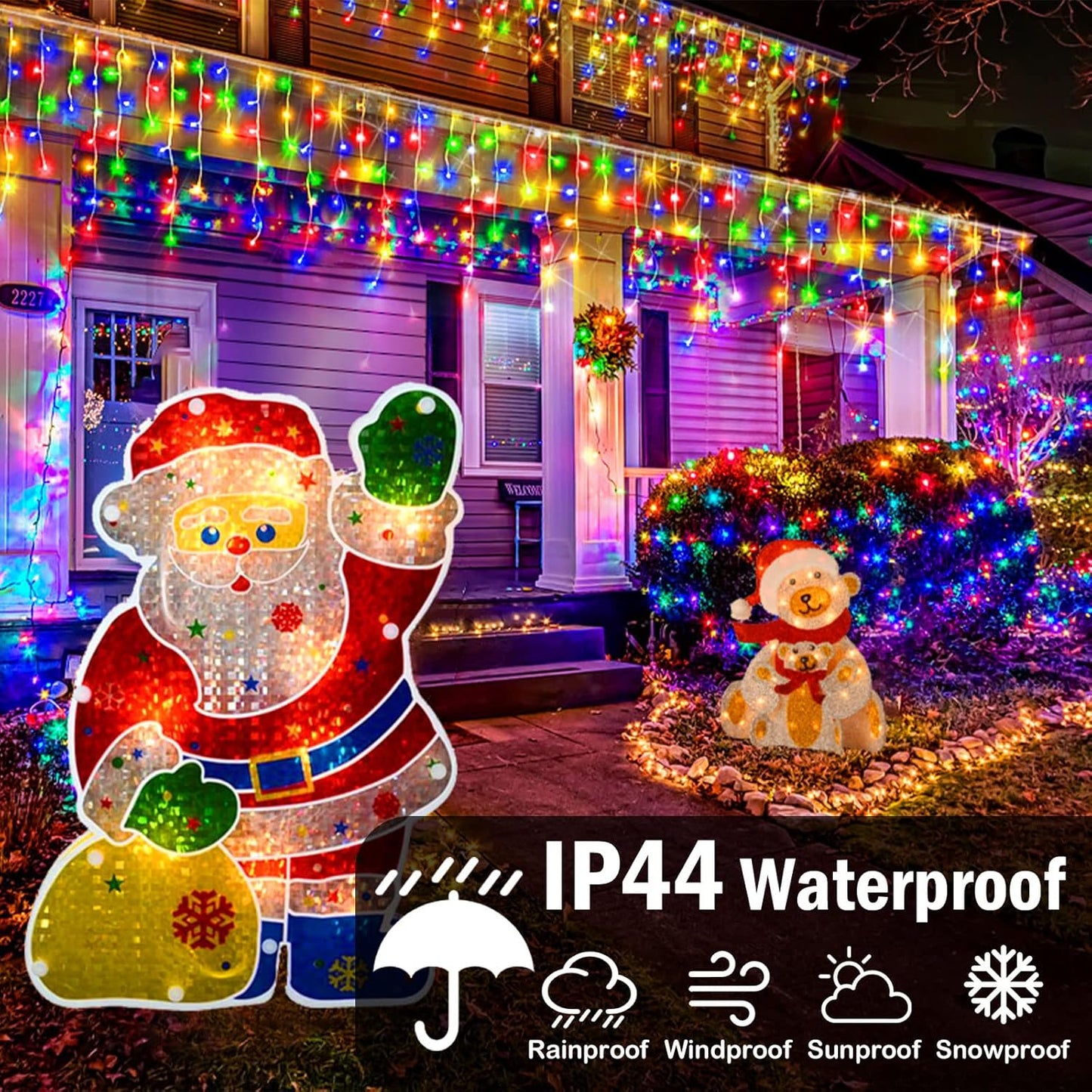 Heceltt Christmas Lights Outdoor, 1280 LED 131FT Ice Lights for Outside, 8 Modes Plug in 240 Drops Ice String Light with Timer Memory Function Hanging Light for Christmas Decor(Multicolor)