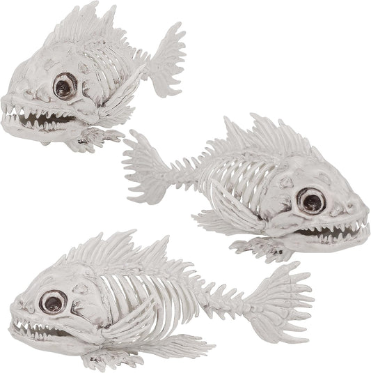 DR.DUDU 3 Pack Skeleton Fish Halloween Decor, Animals Skeleton Decorations Plastic Skull Fish Bones Figure Decor for Outdoor Indoor Bedroom Tank Party Props