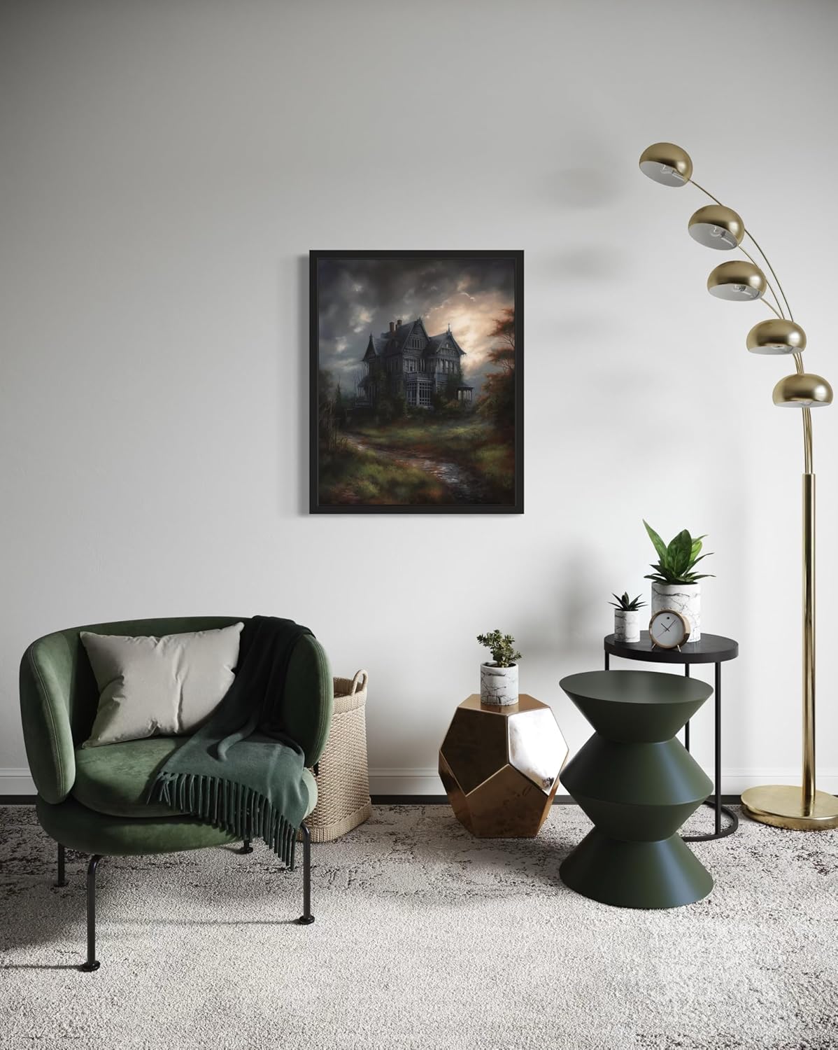 Haunted House Poster Art Print, Halloween Scary Vintage Wall Art Academia Spooky Painting Decoration for Horror Prints, Gothic Posters Bedroom Decor 89 (Haunted House, 16 x 20 inches, Unframed)