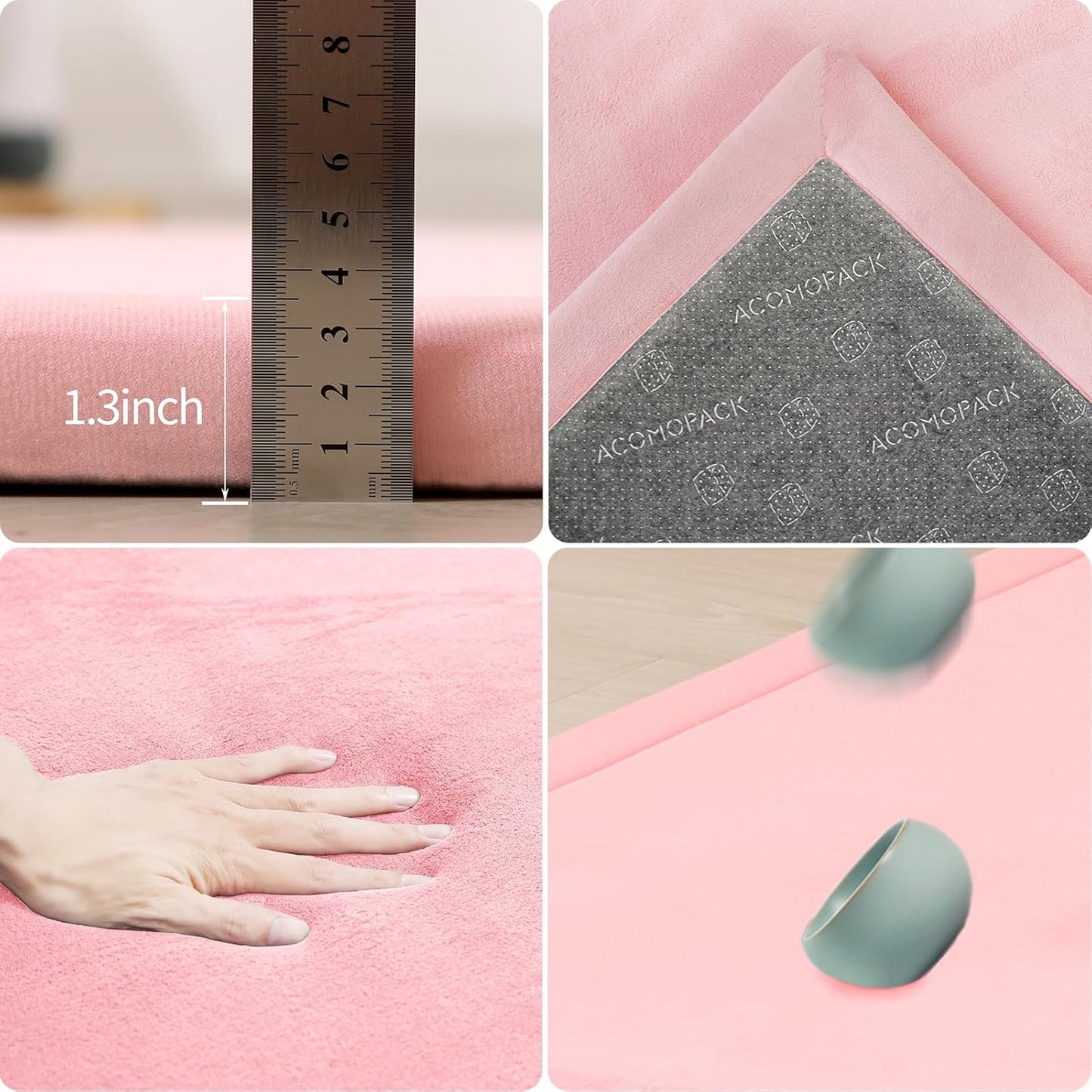 ACOMOPACK Baby Play Mat for Floor 1.3" Thick Memory Foam 50x50 Soft Velvet Playpen Mat for Kids,Infants,Toddlers,Tummy Time Crawling Mats with Non-Slip Bottom,Yoga,Tatami,Nursery Rug（Pink）