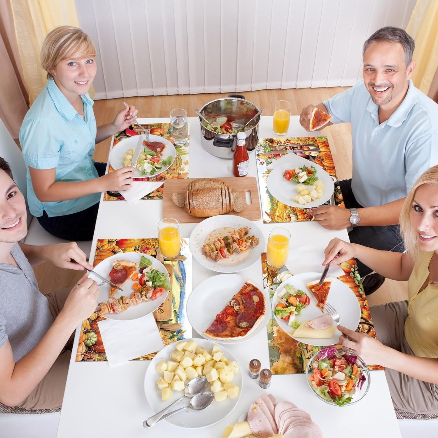 Fall Placemats Set of 6 Thanksgiving Pumpkin Plastic Table Mats Farmhouse Rustic Place Mats Sunflower Dinner Mat Autumn Seasonal Holiday Party Decoration for Indoor Outdoor Party Kitchen Dining