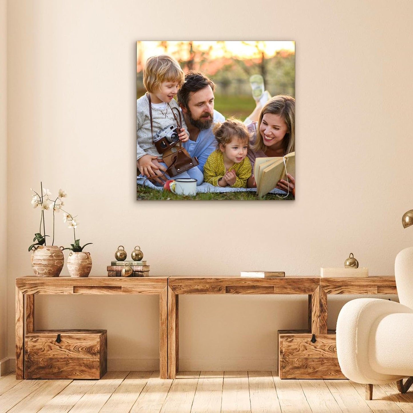 Custom Canvas Prints with Your Photos- Personalized Print Canvas Pictures, Custom Wall Art Gift for Living Room, Bedroom, Wedding Family Baby Pets Framed 16 x 16 inche