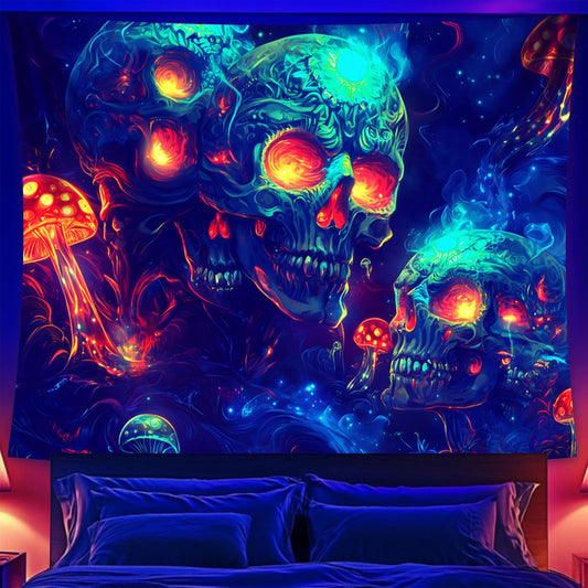 Halloween Tapestry, Blacklight Tapestry for Halloween Party Decor Hanging Tapestries Backdrop Wall Art Poster for Bedroom Dorm 90x70in