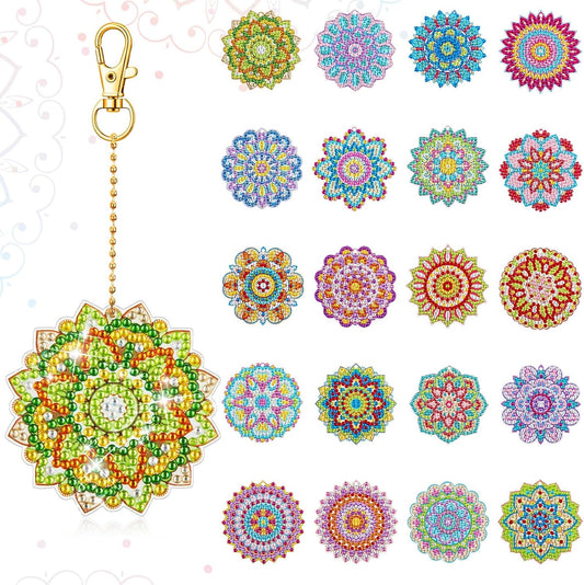 Henoyso 20 Pcs Diamond Art Painting Keychains Kits for Adults 5d Double Sided Cross Shaped Diamond DIY Painting Keychains Gem for Beginners Kids Adults DIY Crafts Decor Gift Party(Mandalas)