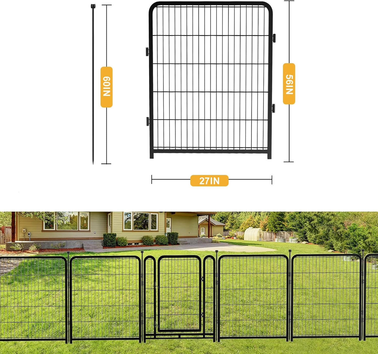Doorless Dog Playpen 56inch 10 Panels, Dog Fence Outdoor for Yard, Garden Fence for Medium/Large Pets. Black Dog Pens Total22.1 Ft(L)