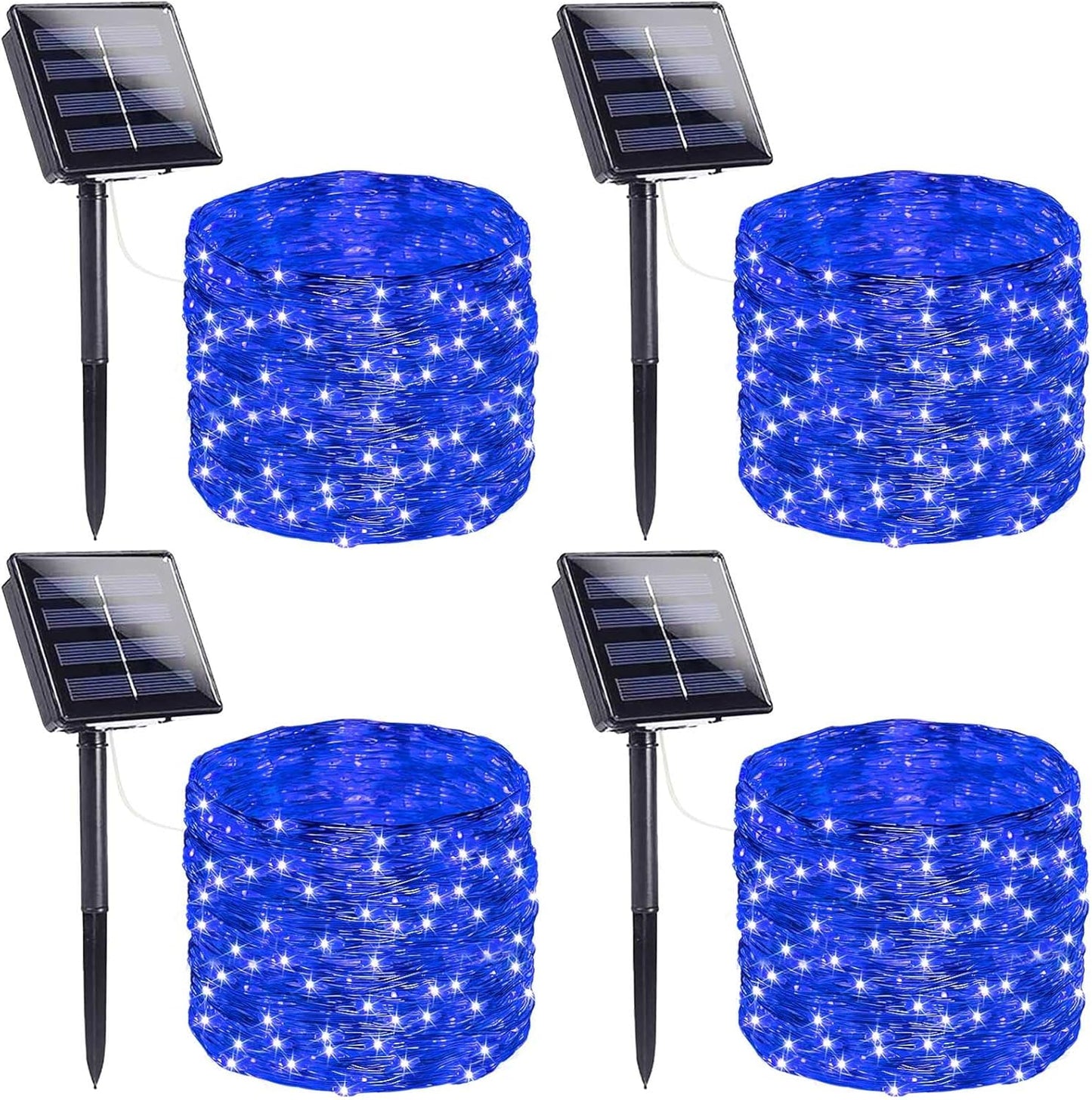 Extra-Long Solar String Lights Outdoor, 4-Pack 400 LED Solar Fairy Lights for Outside Waterproof, Copper Wire 8 Modes Solar Twinkle Fairy Light for Xmas Tree Garden Party Wedding Decor(Blue)