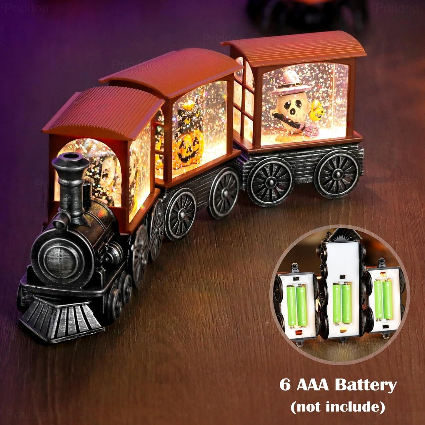 Halloween Snow Globe Train Skeleton Reaper Black Cat Pumpkin Ghost Classic Relief Texture Battery Powered LED Glitter Halloween Decorations Indoor