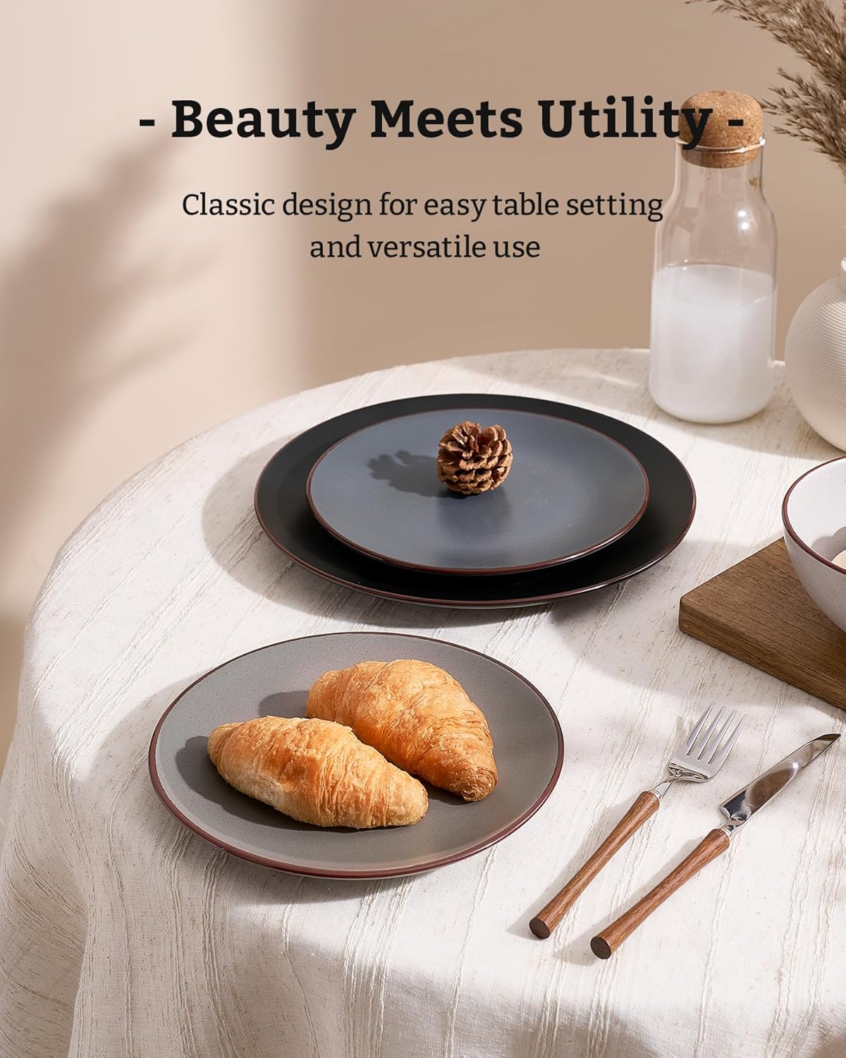 Famiware Venus Ceramic Plates and Bowls Sets, Speckled Dinnerware Dish Sets for 8 (24 Pieces) - Microwave and Dishwasher Safe, Matte Multi-color