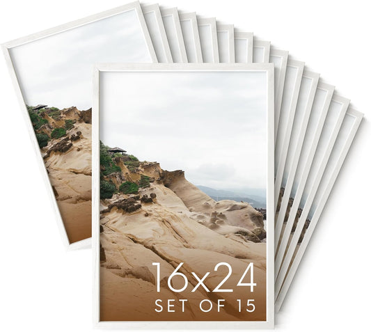 Haus and Hues 16x24 White Oak Wood Picture Frames Set of 15 - Premium Bulk Picture Frames 16x24 Bundle - Elegant Gallery Wall Frame Set for Posters, Art Display - Ideal for Wall Decor in Home & Office