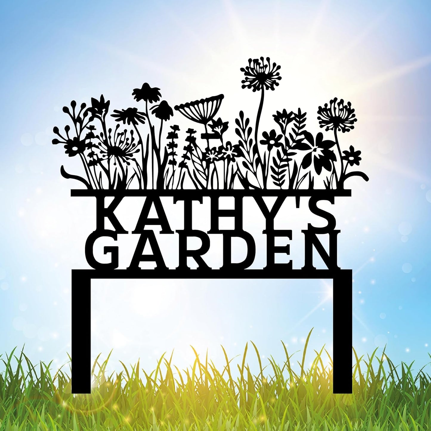 Custom Flowers Metal Garden Decor, Sign for Flower Beds, Personalized Flowers Garden Sign with Stakes, Metal Yard Art, Gift for Grandmother, Patio Decor, Farmhouse Decorations, Mom Gift