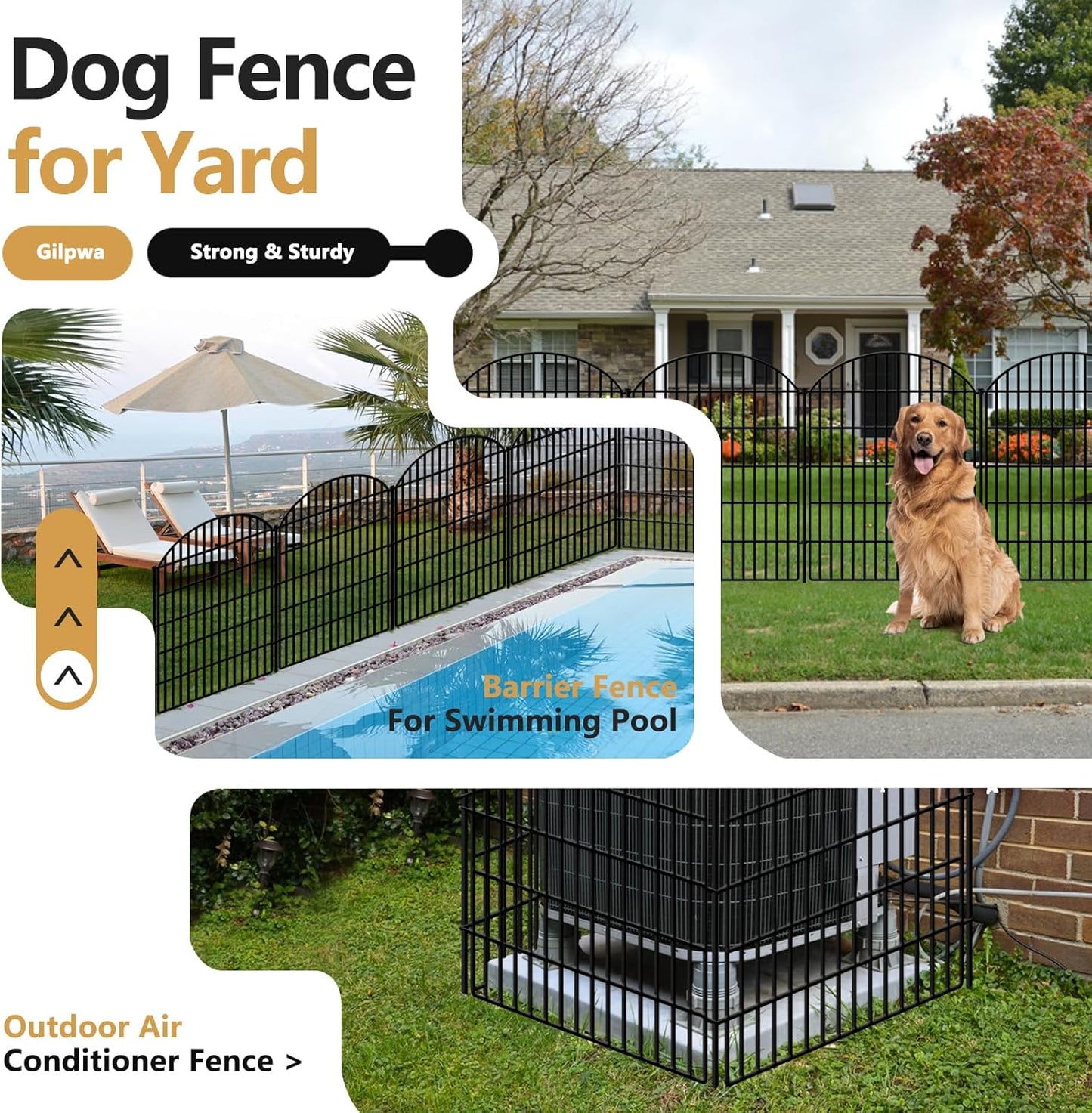 10 Panels Decorative Garden Fencing with Lock, 33in (H) x 21.92ft (L) No Dig Dog Fence Outdoor for Yard, Animal Barrier Rustproof Metal Temporary Panel Border for Rabbit, Dog and Patio Camping