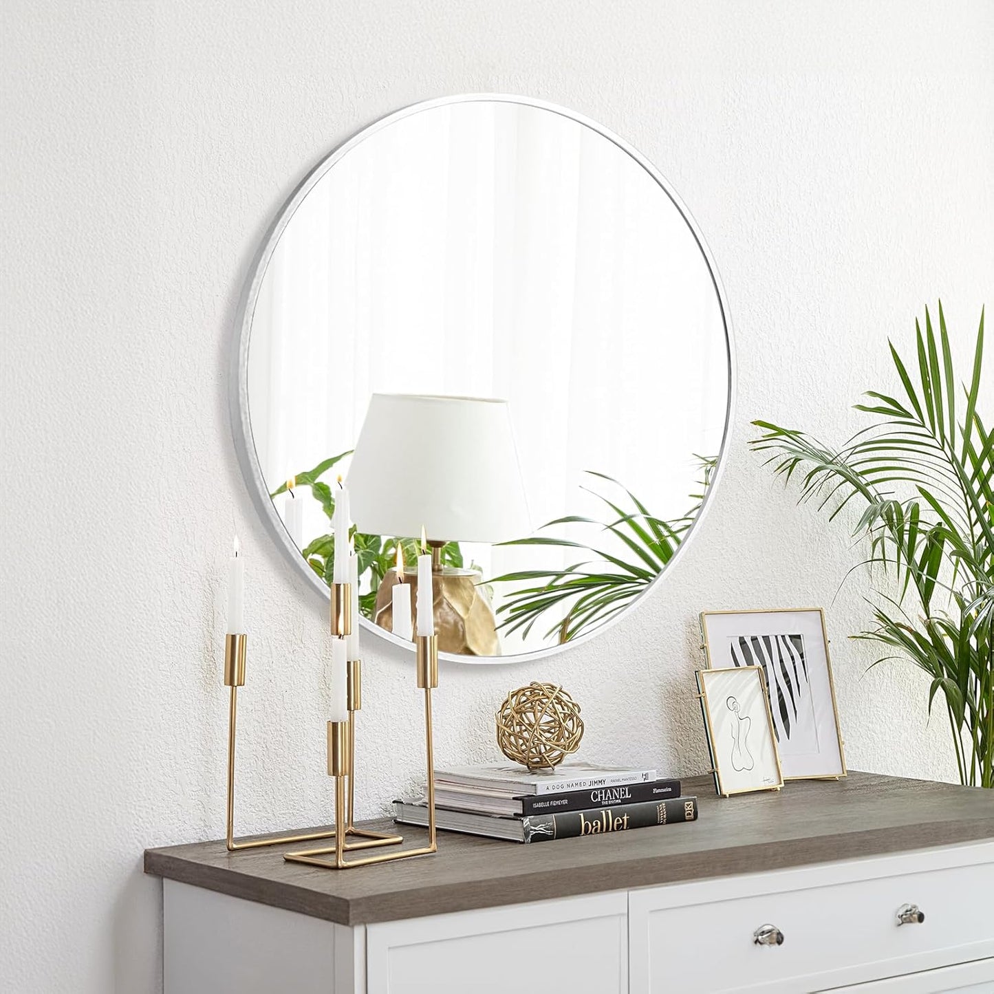 Fabuday Silver Round Mirror 30 Inch - Big Circle Mirror for Bathroom, Living Room, Hallway, Entryway, Matte Aluminum Frame Circular Mirrors for Wall Decor