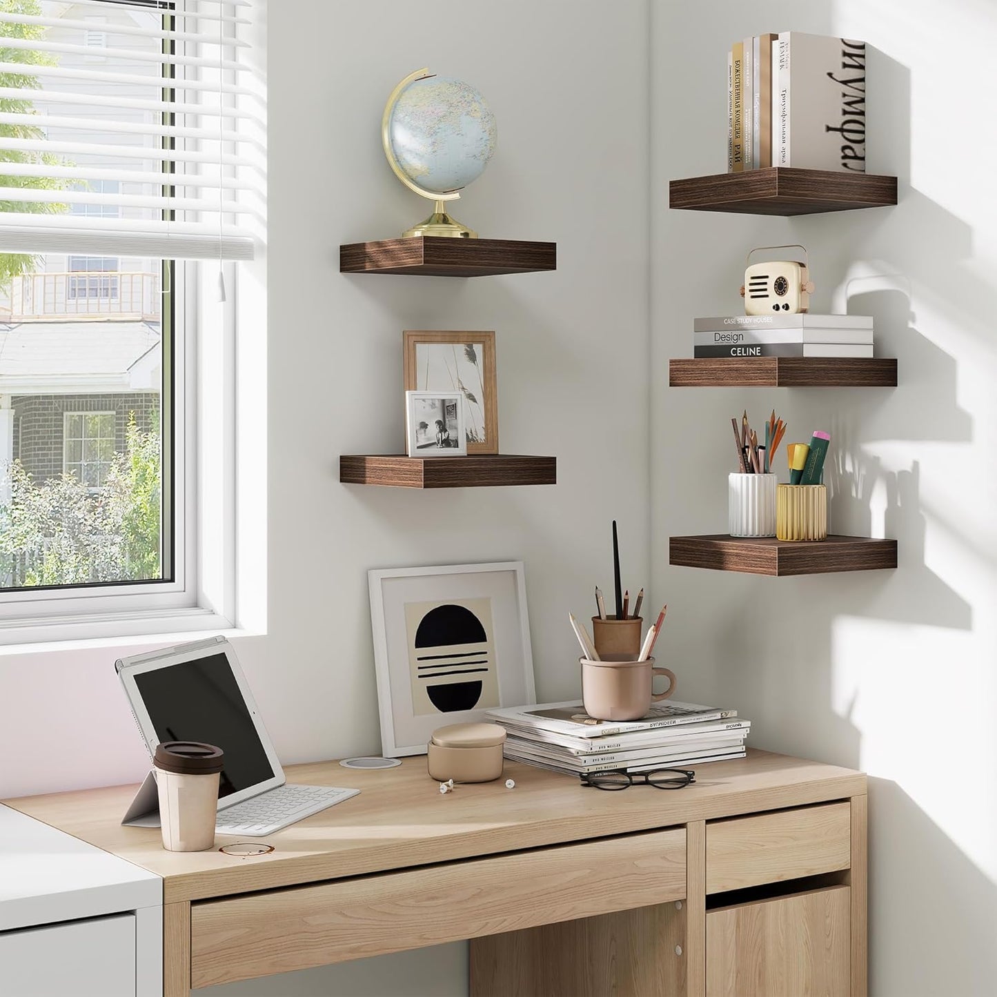 fuqing Floating Shelves for Wall, Bathroom Shelf Wall Mounted for Storage, Shelves with Invisible Bracket for Bedroom, Kitchen, Living Room, Farmhouse Small Book Shelf, 6.5 Inch Set of 3, Walnut