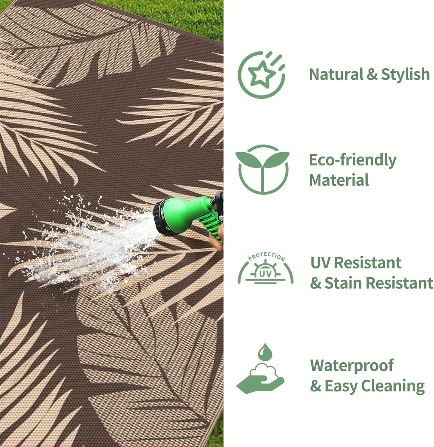 GENIMO Outdoor Rug 3' x 5' Waterproof for Patios Clearance, Reversible Outdoor Plastic Straw Camping Rug Carpet, Large Area Rugs Mats for RV, Camper, Deck, Balcony, Porch, Beach, Coffee&Beige