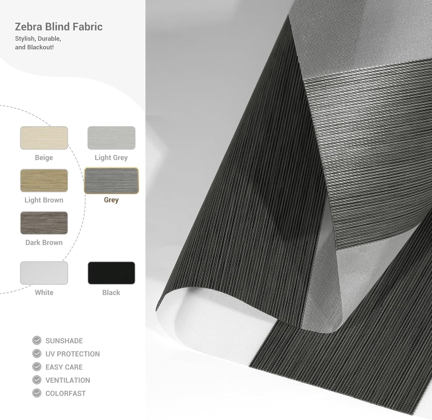 Cordless Zebra Blinds for Windows, Blackout Interior Blinds,Easy to Install,UV Protection,for Offices and Home,Custom Roller Shades, Mousse Grey,38" W x 80" H