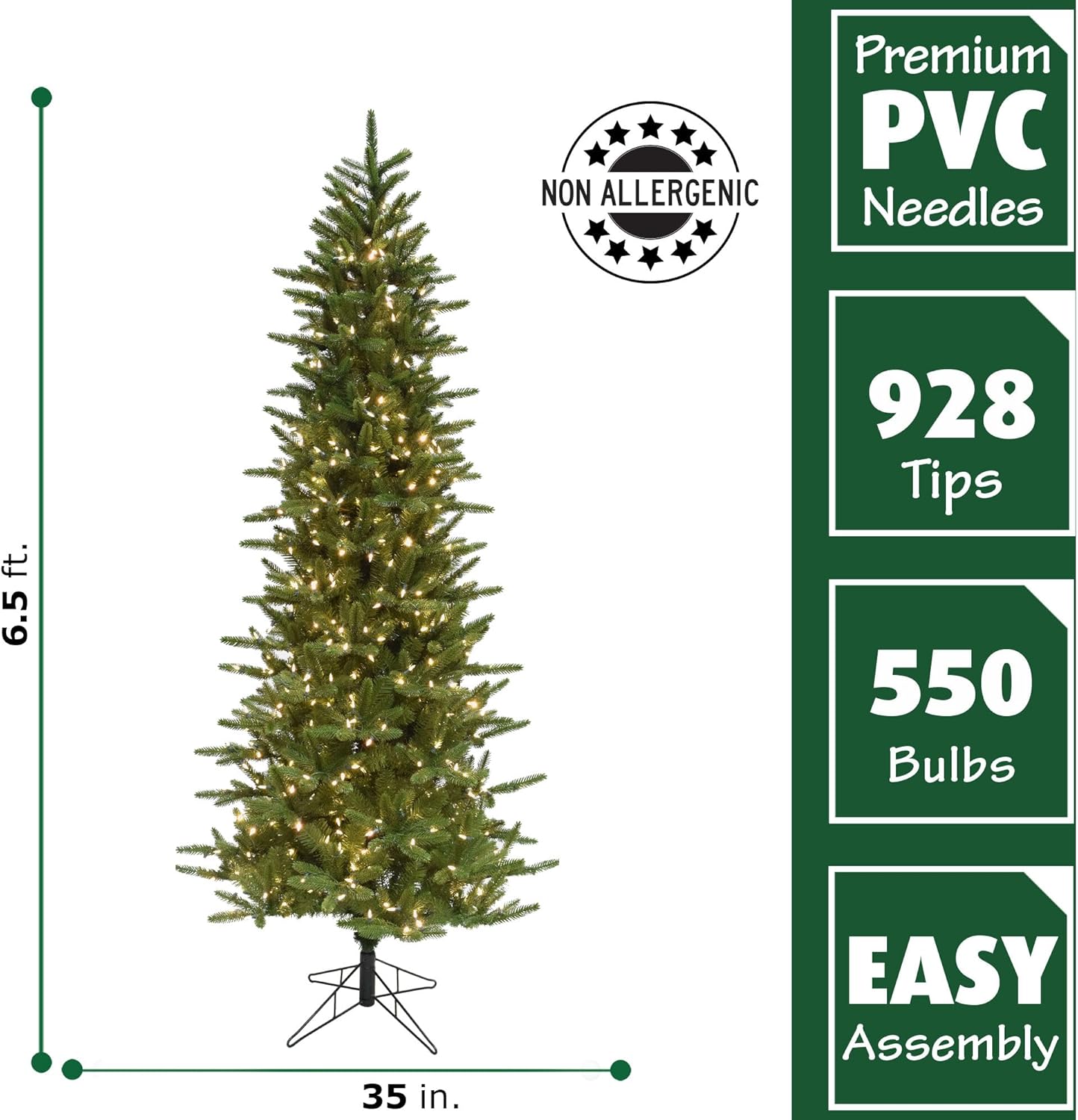 Fraser Hill Farm 6.5-Ft. Carmel Pine Slim Artificial Christmas Tree with White Incandescent Smart Lights and Stand, Prelit Foldable Fake Tree with Realistic Foliage for Home Decoration
