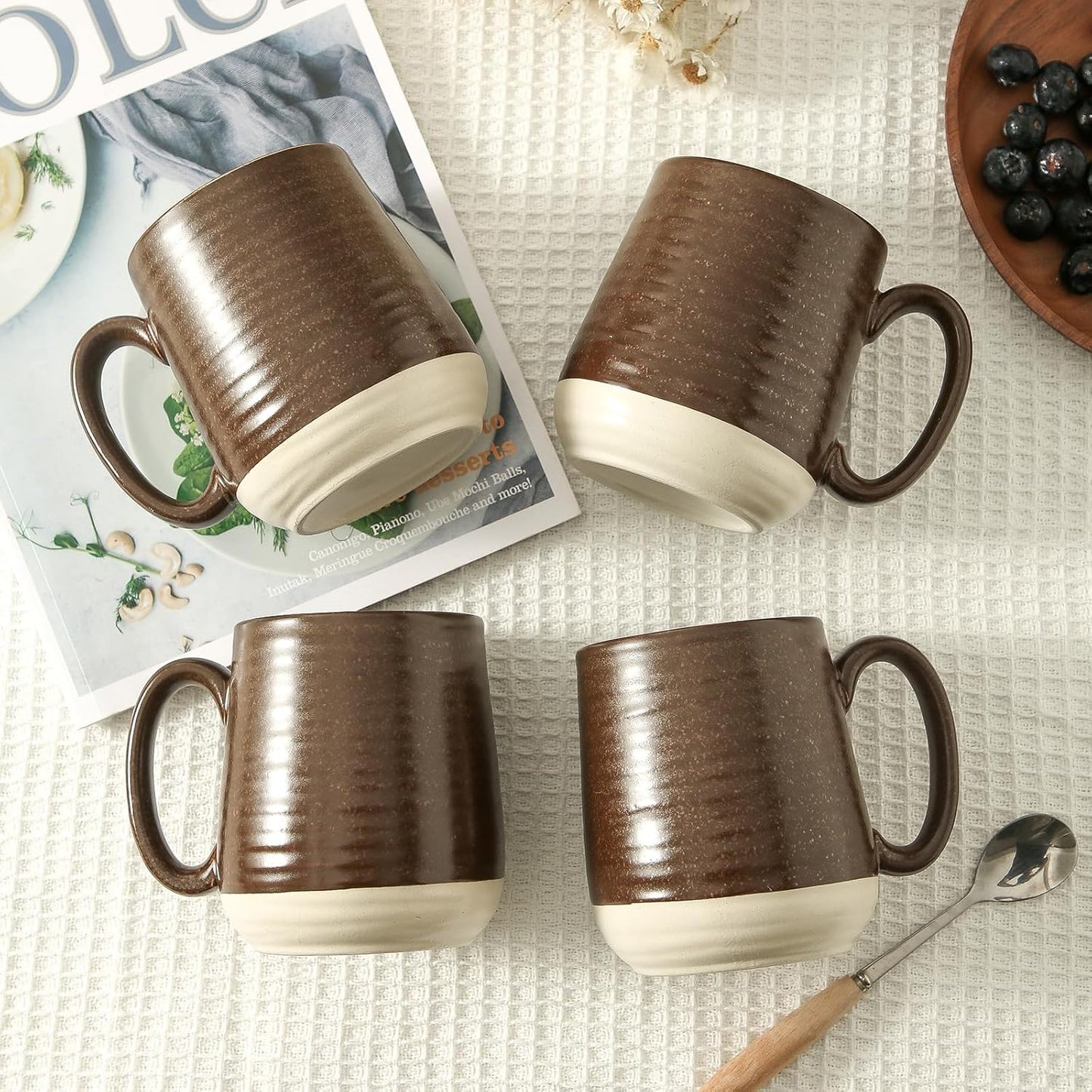 Hasense Porcelain Coffee Mugs Set of 4-15 Ounce Large Ceramic Coffee Cups Set with Handle for Latte, Tea, Cocoa and Hot Chocolate, Brown Coffee Mugs for Men and Women, Microwave Safe