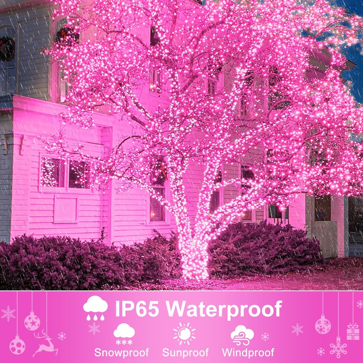 100FT 300 LED Christmas Lights Outdoor, Green Wire Christmas Tree Lights with 8 Modes Waterproof, Connectable String Lights for Outside for Indoor Garden Patio Party Wedding Decorations, Pink