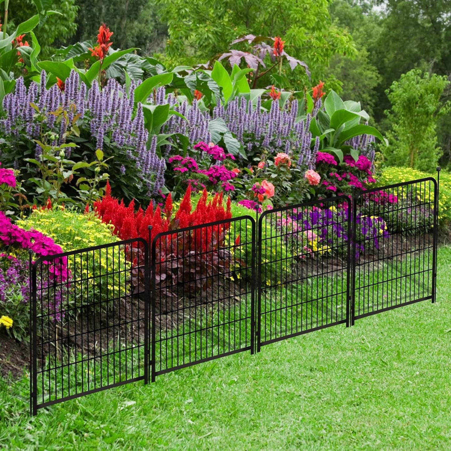 Garden Fencing 36 Inch High, 4 Panels Total 8.9 Ft(L) Dog Fence Outdoor for Yard, 4 One-Sided Plate, No Door, Anti Dig Fence Barrier, Dog Pen, Rabbit Fences, Garden Fences and Borders