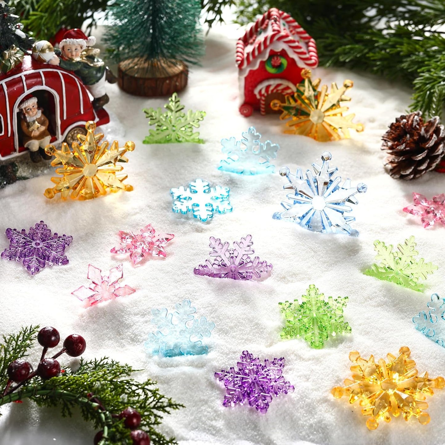 Dilunave 40 Pieces Christmas Snowflake Ornaments Acrylic Christmas Tree Decorations Crystal Snowflakes Translucent Winter Hanging Ornament for Tree (Colorful)