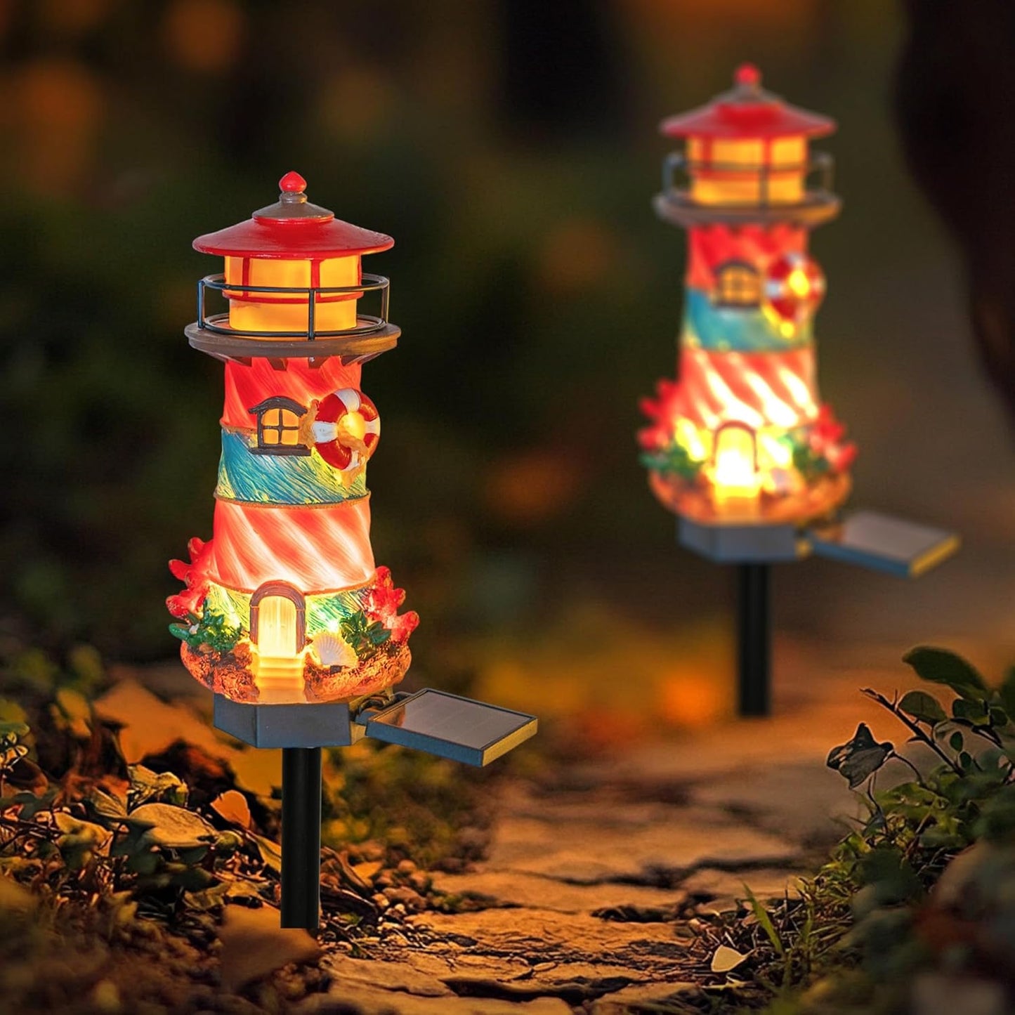 Dazzle Bright Miniature Lighthouse Pathway Decorative Lights, Solar Lights Outdoor Miniature Lighthouse Waterproof Garden Stake Light for Fairy Garden Pathway Lawn Yard Gifts Decoration