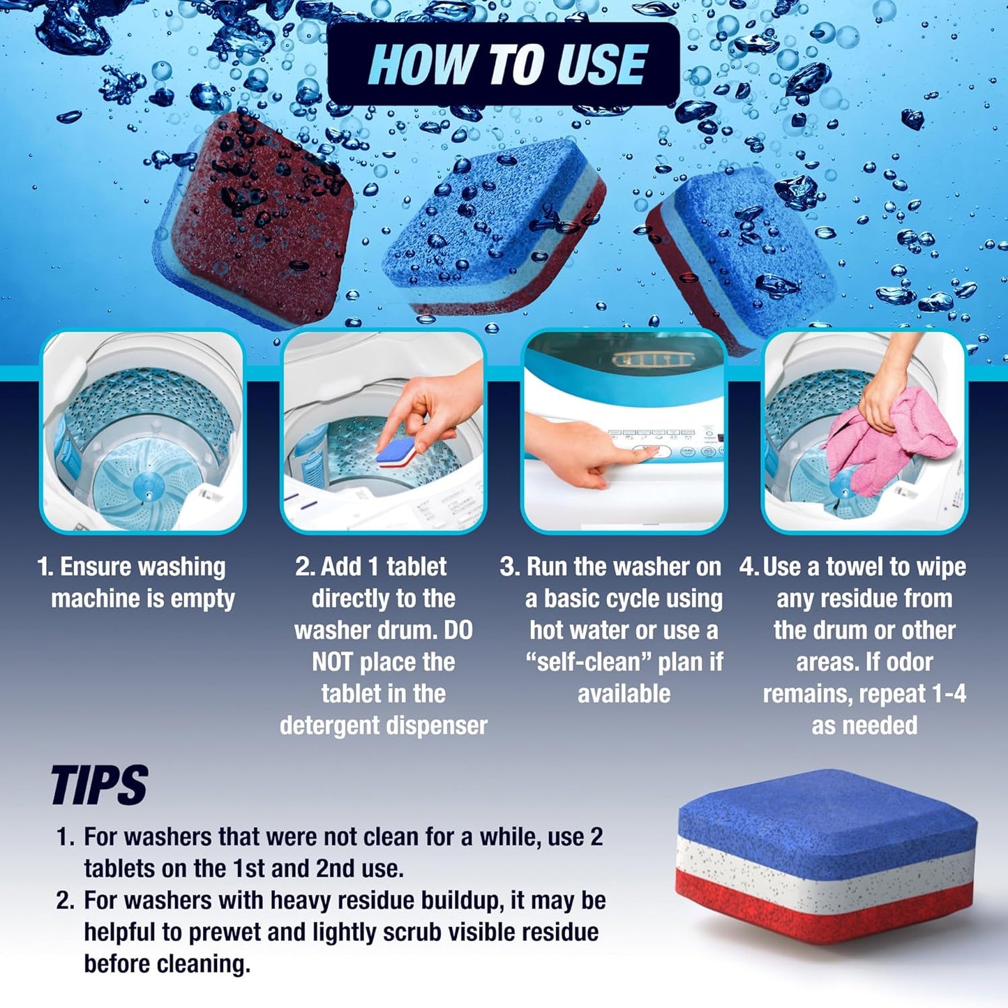 Washing Machine Cleaner Tablets 56 Pack for HE Top Load - Eco Friendly Washer Machine Cleaning Tablets - 3 Layers Septic Safe Wash Machine Full Deodorizer Descaler Protector - 2 Plus Year Supply