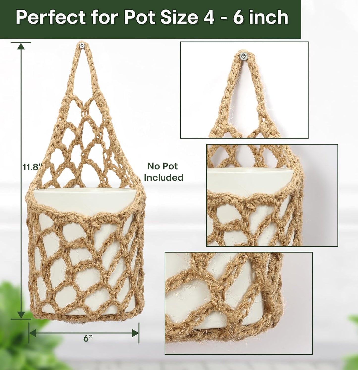 2PK Wall Planters for Indoor Plants, Macrame Plant Hanger | Wall Planter, Plant Hanger, Hanging Planter (2PK, for 6 inch Pot)