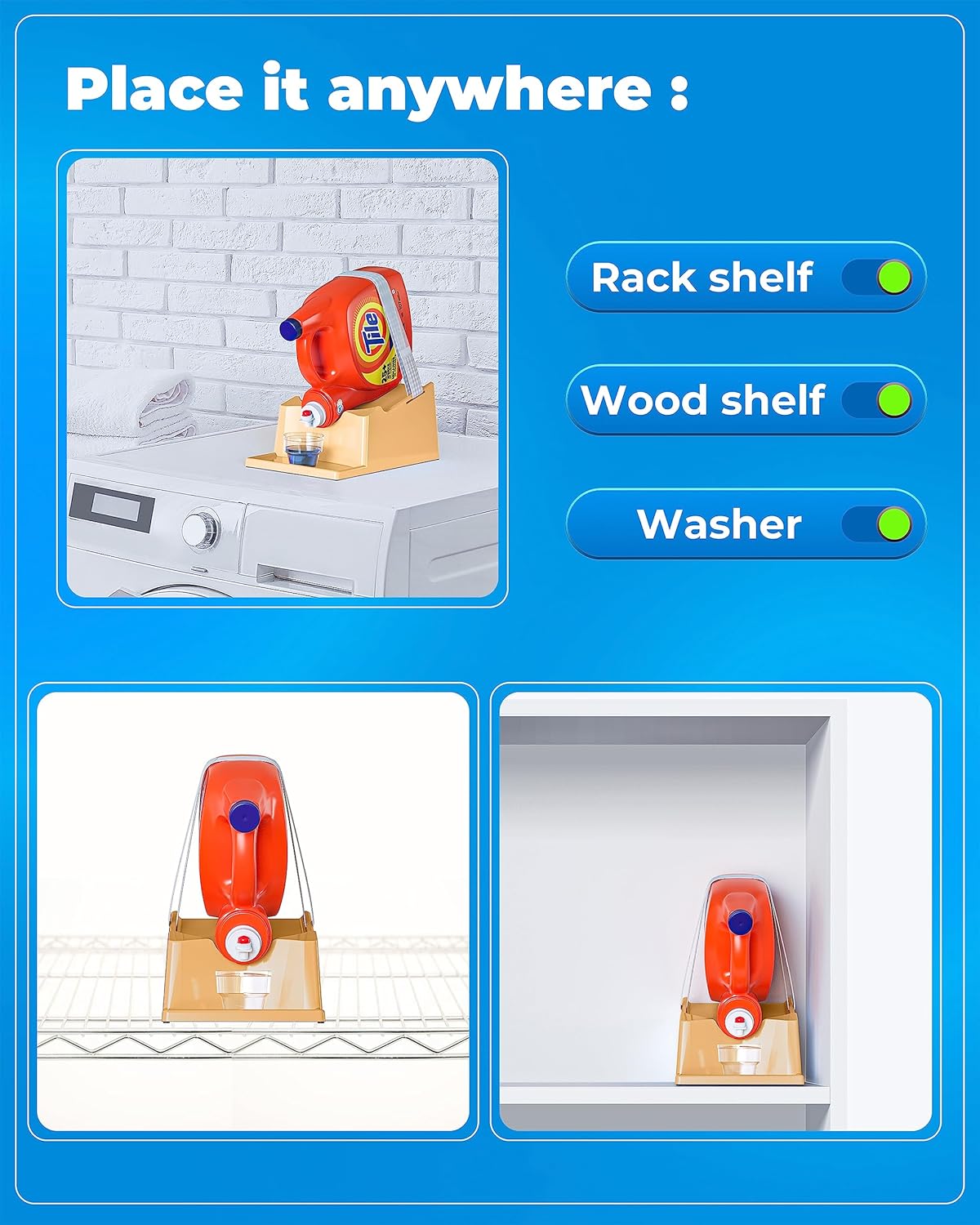 TidyFriend Laundry Detergent Holder Stand Organizer with Drip Tray, 2 Pack Laundry Soap Holder with Non-Slip Rubber Feet for Washing Space Organization, Angled Downward Slope for Easy Pouring (Beige)