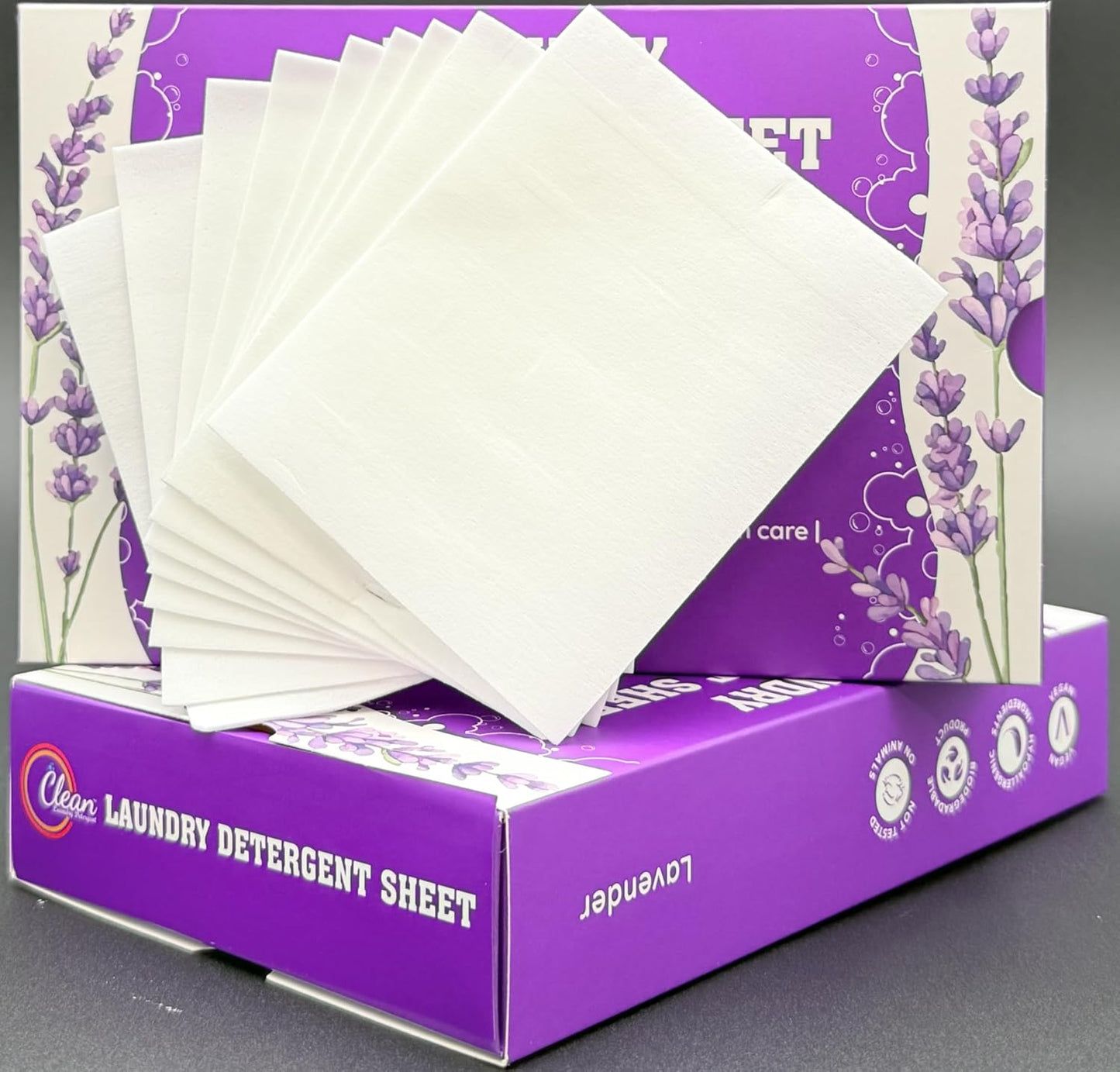 Clean Laundry Detergent™ – Hypoallergenic, Eco-Friendly, Plant-Based, Biodegradable, 100% Natural – Gentle on Skin & Fabrics, Lavender Scent, 60 Premium Laundry Detergent Sheet (Lavender)