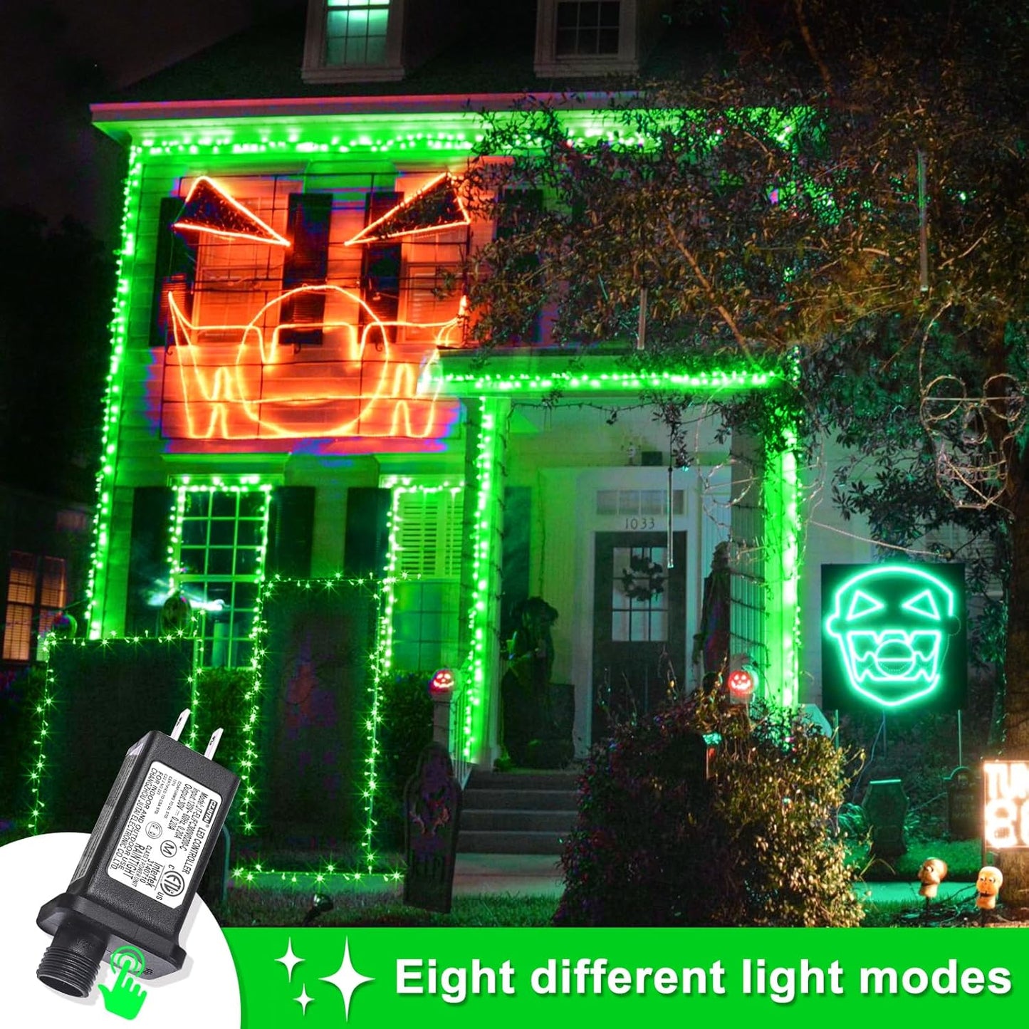 120 LED Green String Lights, 40ft Green Halloween Lights Outdoor Indoor Clear Wire 8 Modes Waterproof Plug in Twinkle Fairy Light for Room Tree Christmas Halloween Decorations