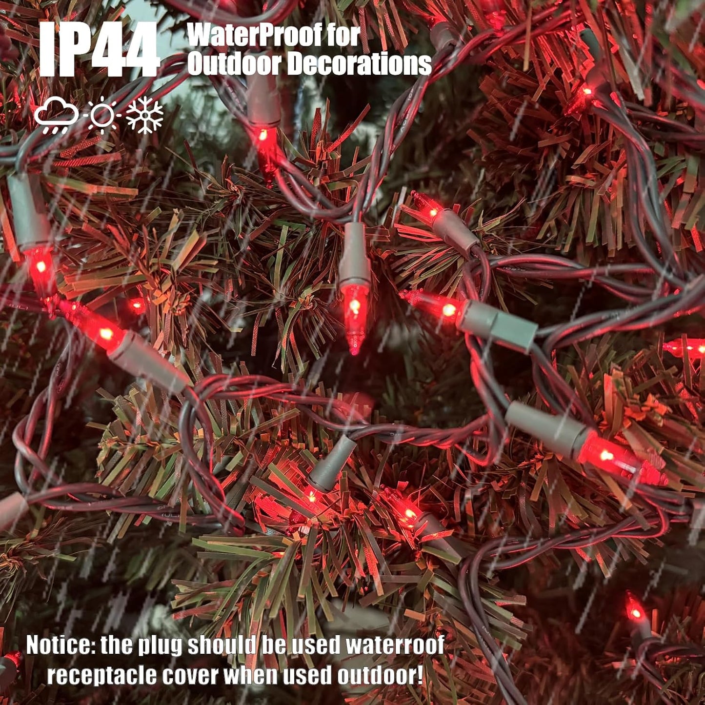 HISHINY Christmas Lights 100 Count Red Christmas Tree String Lights with Green Wire for Outdoor Indoor Christmas Decorations Wedding Decorations Valentines Day Decor,UL Certified (21feet)