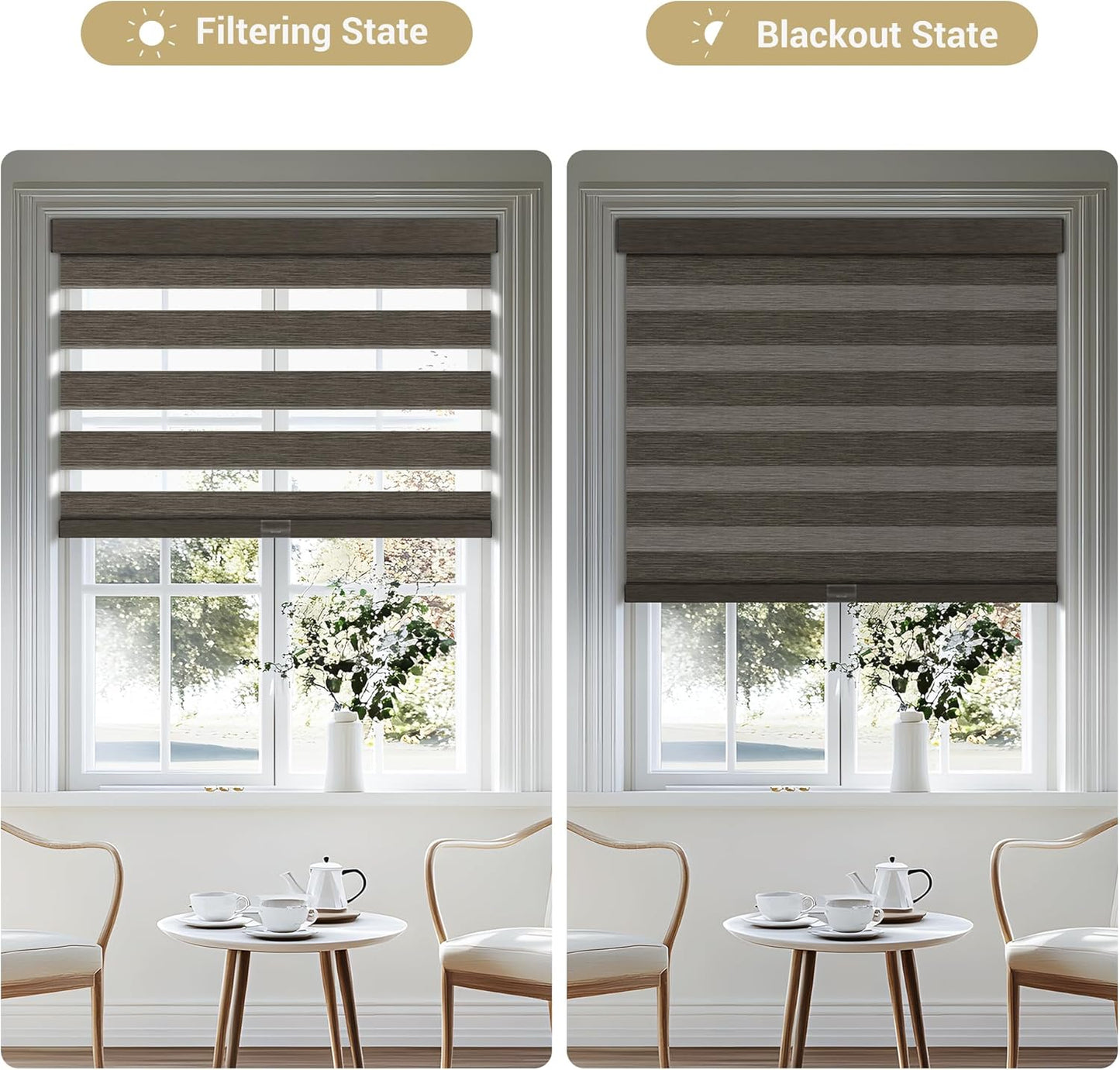 Cordless Zebra Blinds for Windows, Blackout Interior Blinds,Easy to Install,UV Protection,for Offices and Home,Custom Roller Shades, Mousse Dark Bown,70" W x 72" H