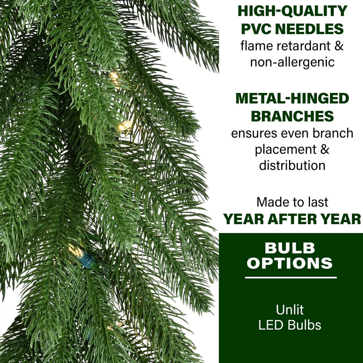 Fraser Hill Farm 9-Ft. Green Fir Garland, No Lights | Festive Christmas Holiday Decor for Fireplace Mantel, Stairway, Console Table | FFGF108GL-0GR