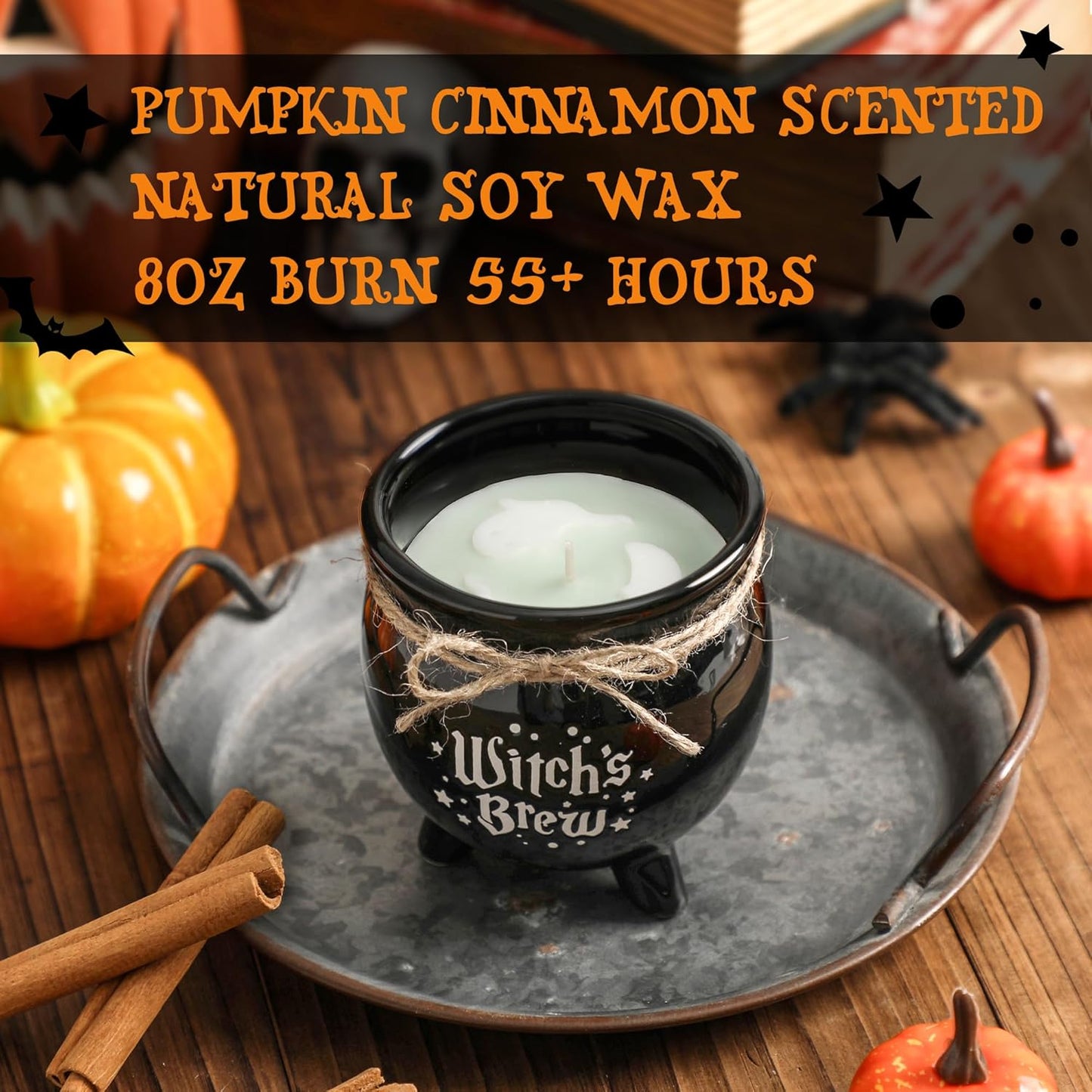 Halloween Candle,Witch Cauldron Candles with Ghost,Pumpkin Scented Candle for Spooky Halloween Decor,Gothic Witch Décor Decorations