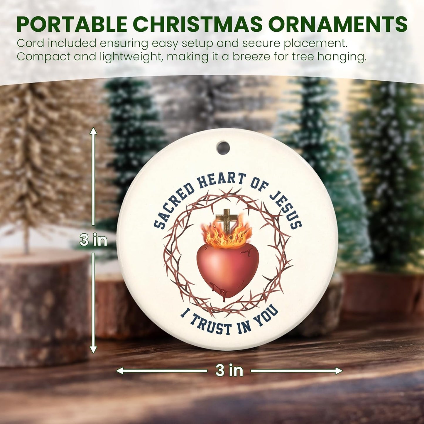 FLAGWIX Christian Gifts for Women Men - Sacred Heart Ceramic Christmas Ornaments 2025 for Tree Decorations - Religious Gifts for Women, Religious Christmas Ornaments, Spiritual Christian Gift Ideas