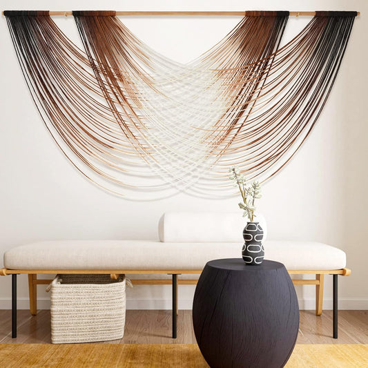 Flber Macrame Wall Hanging Dip Dye Brown Boho Wall Decor Yarn Tapestry Modern Living Room Bedroom Home Wall Decor 57" W x 35" L