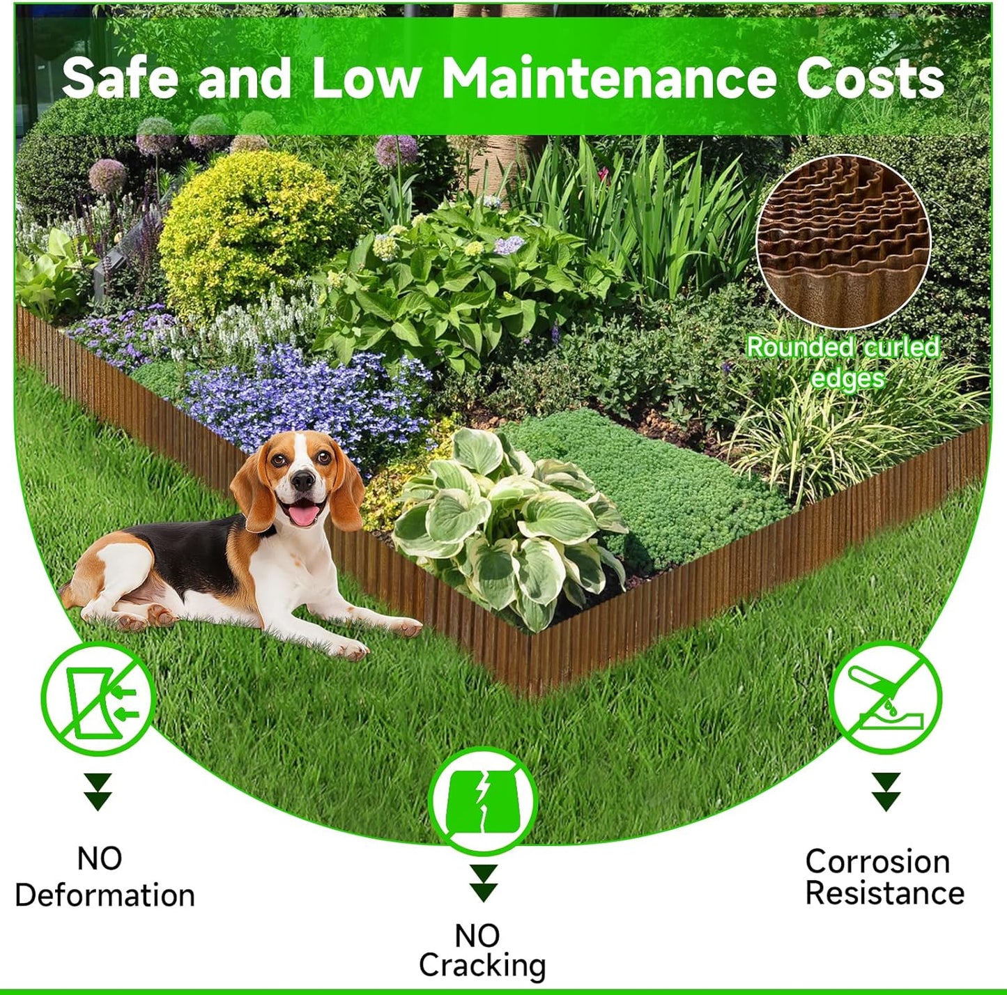 Corrugated Garden Edging,8"×20Ft Pre-Rusted Landscape Edging & Lawn Edging Border,Metal Garden Border for Flower Beds,Garden,Lawn,Raised Beds & Tree Surrounds