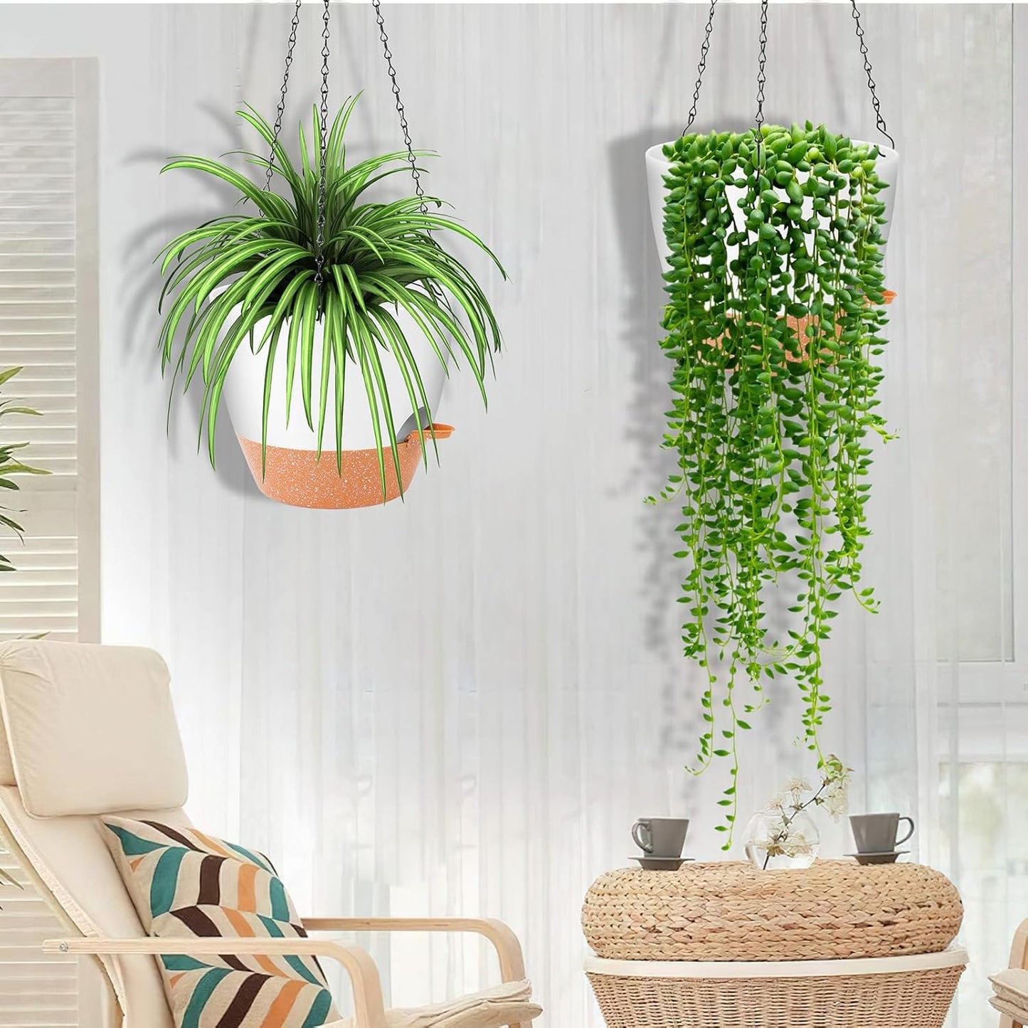 GARDIFE Hanging Planter, 10 inch Hanging planters for Indoor. Outdoor Plants, Self Watering Plant Pot, 2 Pack Large self Watering Hanging Planter, White