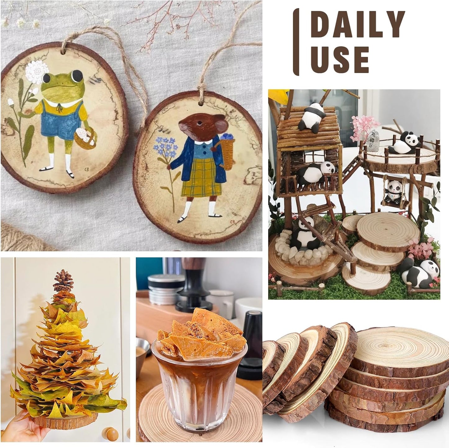 FUMILE Unfinished Natural Wood Slices 5.1-5.5 Inch, 10 PCS Round Wooden Discs with Tree Bark, Wood Slices for Centerpieces for Handmade Crafts, Wood Circles for Rustic Wedding Decoration