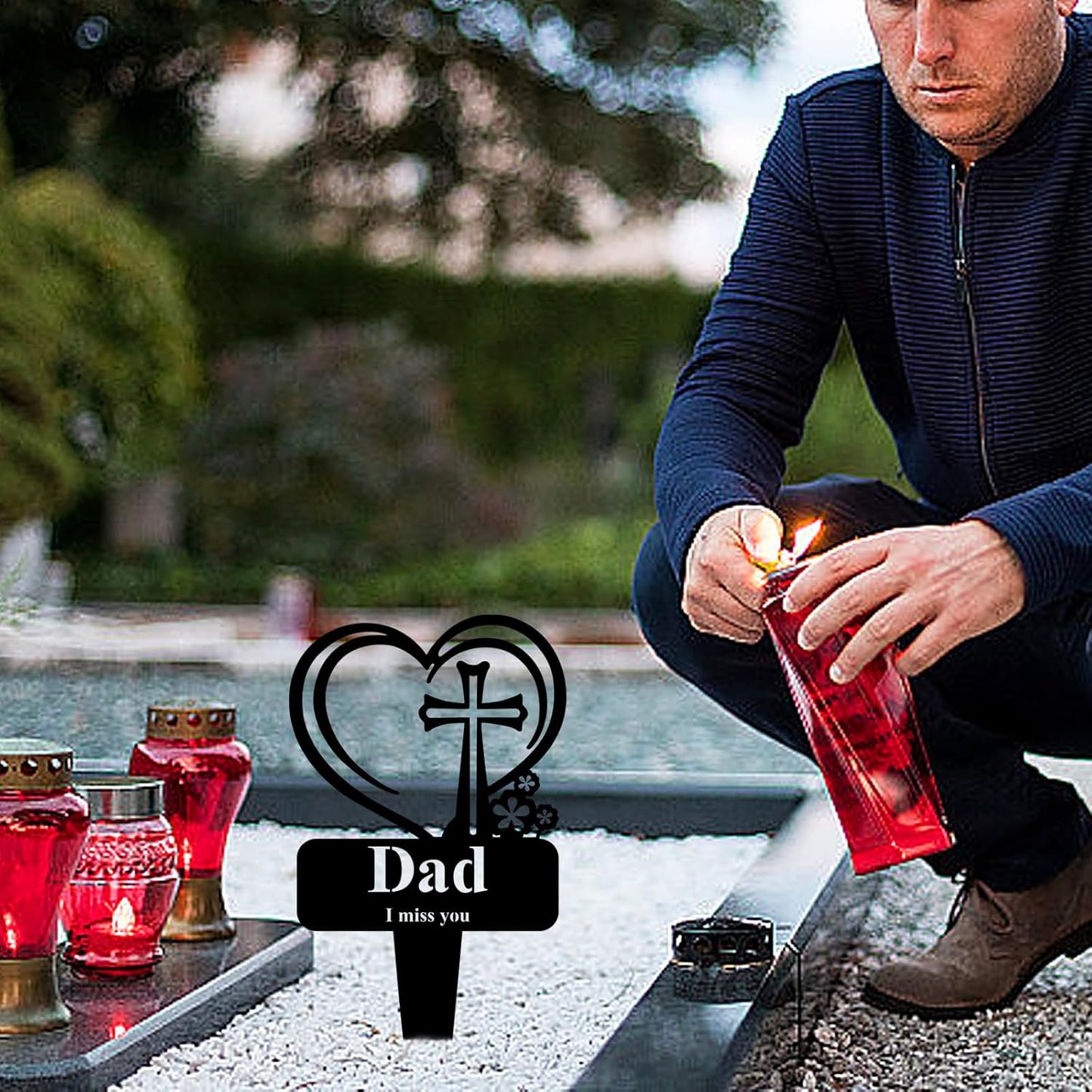 Grandpa Memorial Grave Stake, Cemetery Decorations for Grave Markers 12.5 x 7.2 inch Heart Metal Sympathy Stakes Graveside Plaque Decor Sign for Grandpa Graves, Yard, Garden - Black-Grandpa