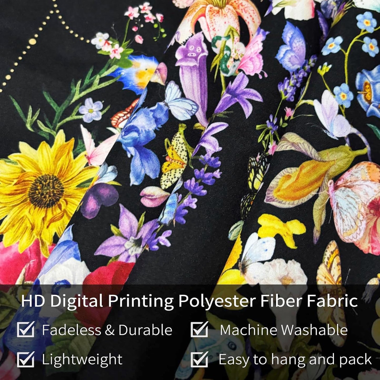 Damanse Butterfly Tapestry Wall Hanging Cute,Boho Wall Tapestry for Bedroom Aesthetic,Flower Living Room Decor for Teen Girls (Black, 59.80" x 78.70")