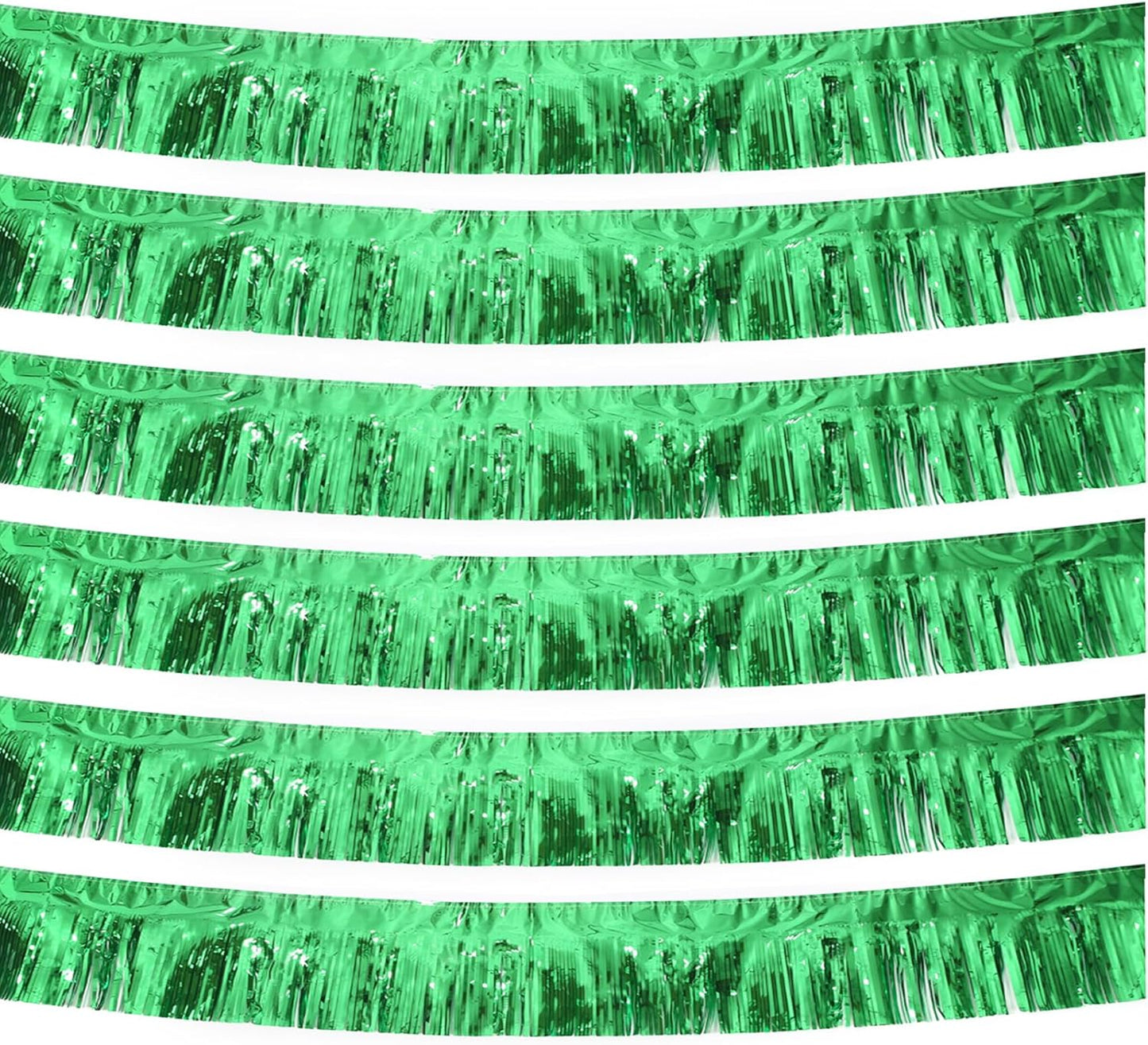 Green Foil Fringe Garland 10FT 6packs, Metallic Foil Tinsel Fringe Banners for Parade Float Decorations Wedding, Birthday Party Graduation (six Green)