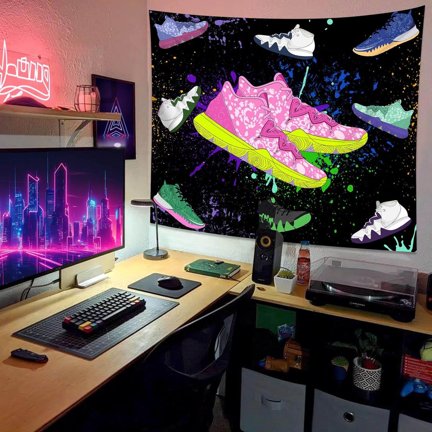 dueeia Sneaker Tapestry Wall Hanging Sneakerhead Ball Party Decorations Basketball Shoes Sports Backdrop for Teen Boys Mens Bedroom Living Room Dorm Wall Decor (90.6"x70.9")