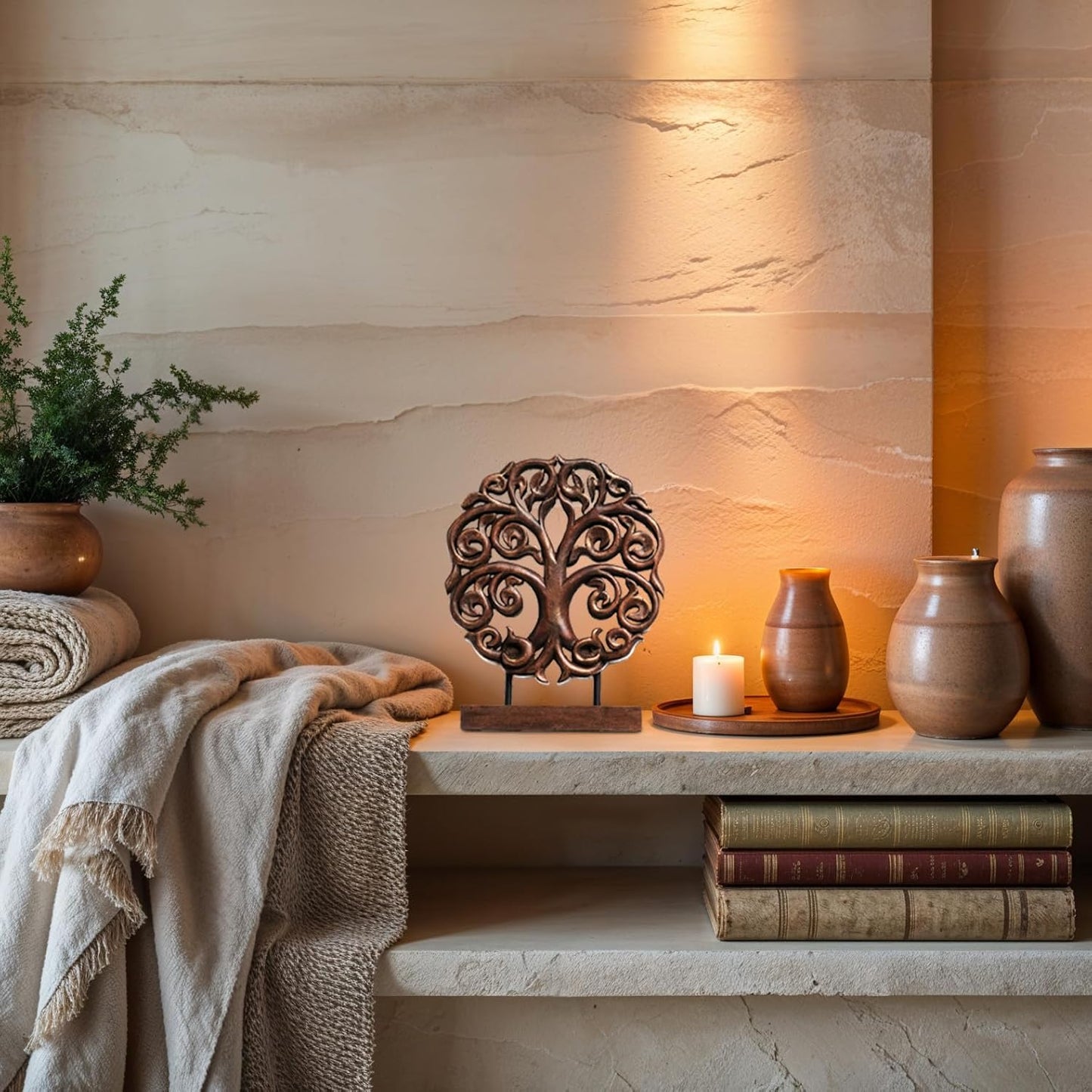 Decozen Solid Wood Tree of Life Sculpture - Home Decor, Living Room, Boho, Shelf, Coffee Table, Centerpiece Table Decorations, Mantle, Dining Table Centerpiece, Bathroom Shelf, Entryway, Farmhouse