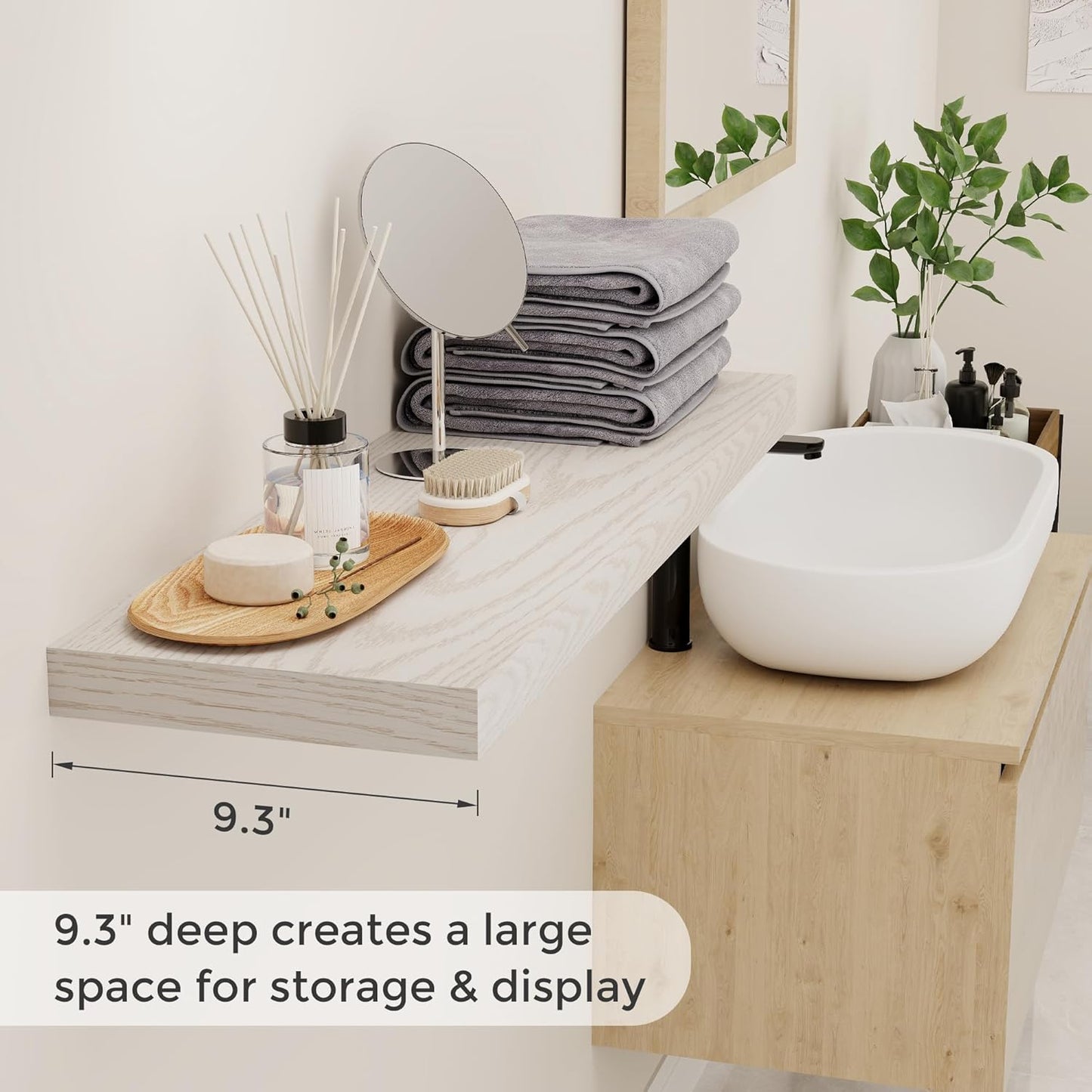 Floating Shelves 48 Inch Long, 48"W x 9"D Wall Shelf Invisible Bracket, 9 Inch Deep Floating Shelf for Wall, Rustic Wooden Shelves for Living Room, Kitchem, Bedroom, Brich Color, Set of 1