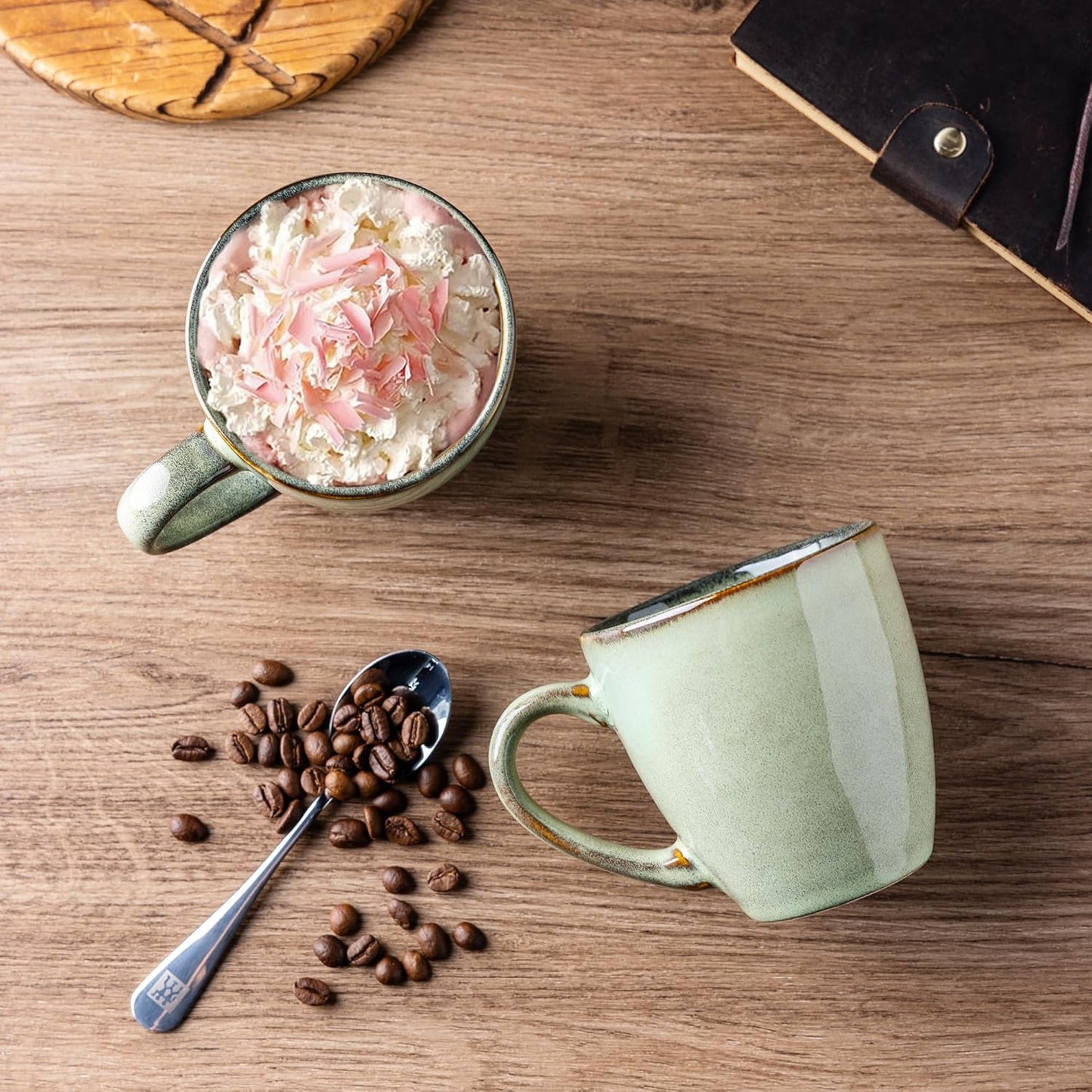 GBHOME Ceramic Coffee Mugs Set of 6, 12oz Stoneware Coffee Mugs Set For Dad Mom Women MEN, Light Weight Coffee Cups for Latte/Tea/Beer/Hot Cocoa, Dishwasher & Microwave Safe, Pastel Green