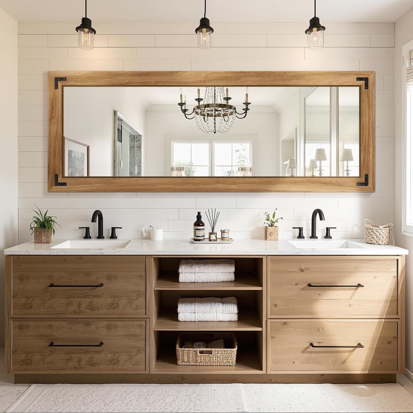 Full Length Mirror with Wooden Frame, 65"X24" Solid Wood Standing Floor Mirror for Farmhouse, Bathroom, Bedroom, Hanging or Leaning Wall-Mounted